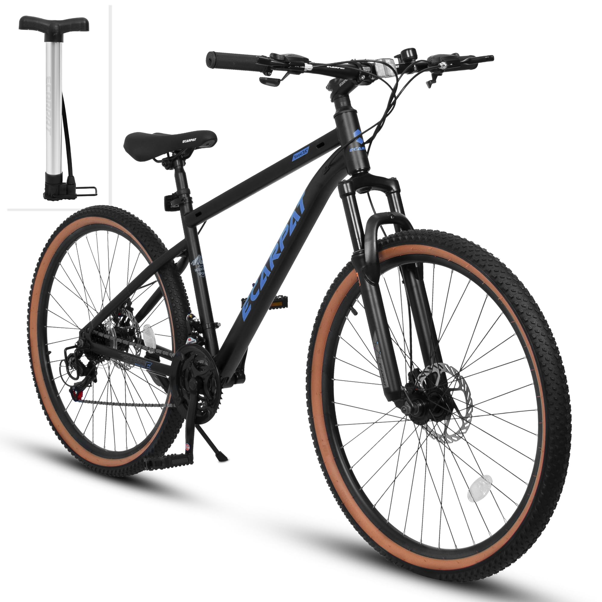 Mountain Bike 24 Inch Wheel, 21-Speed Disc Brakes Thumb Shifter, Carbon Steel Frame Mens Womens Trail Commuter City Snow Beach Mountain Bikes Bicycles