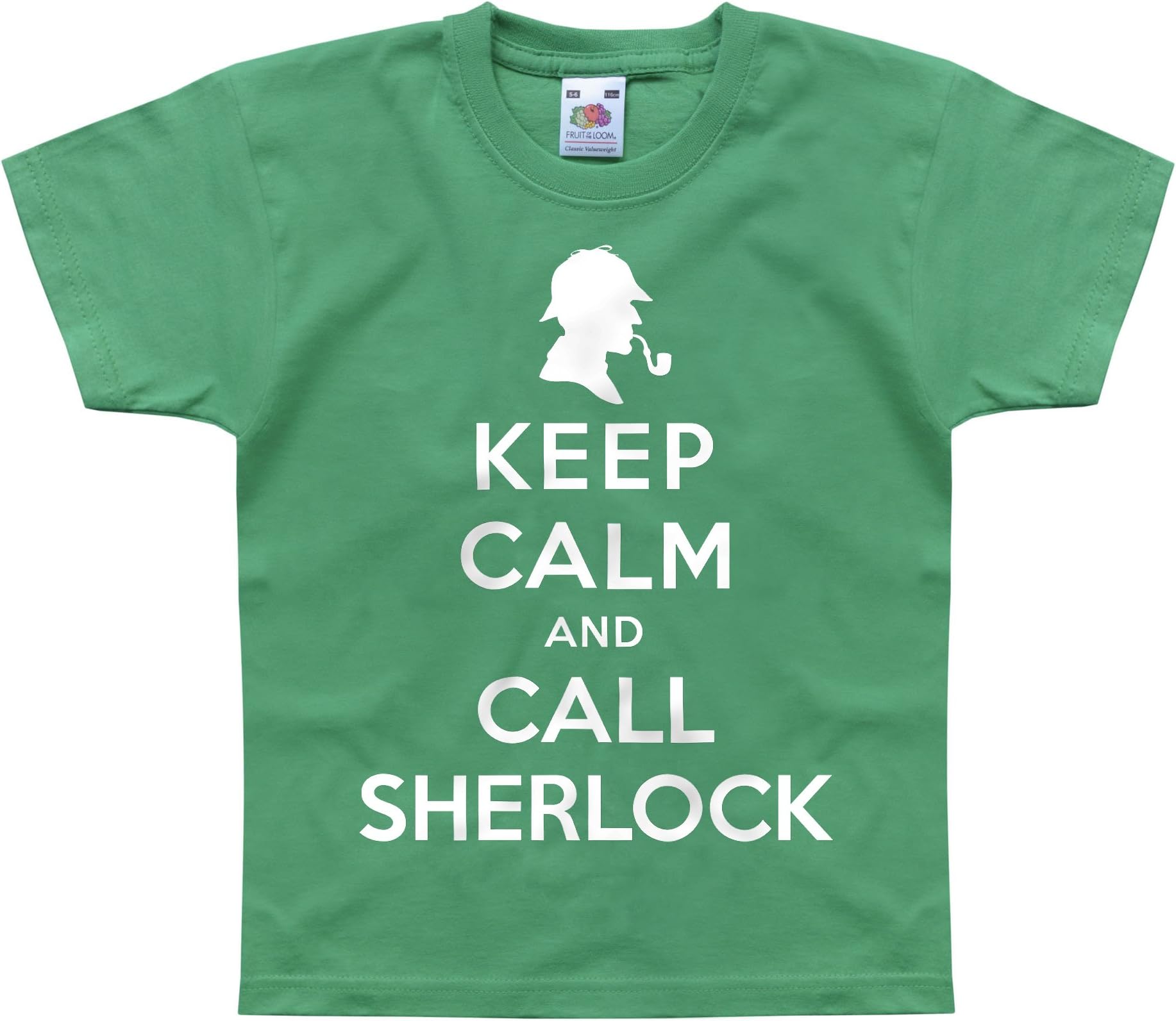 Nutees Keep Calm and Call Sherlock Holmes Unisex Kids T Shirts - Irish Green 12/13 Years