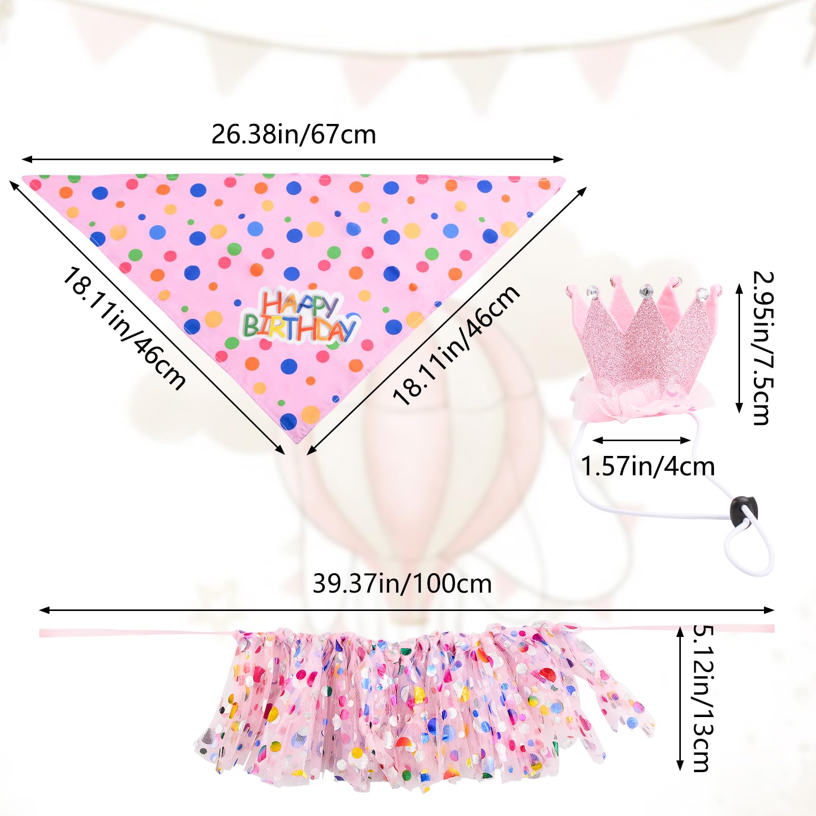 HACRAHO Dog Birthday Party Supplies, 3 PCS Dog Birthday Bandana with Hat and Dress Girl Set Happy Birthday Dog Bandana for Small Medium Dogs, Pink