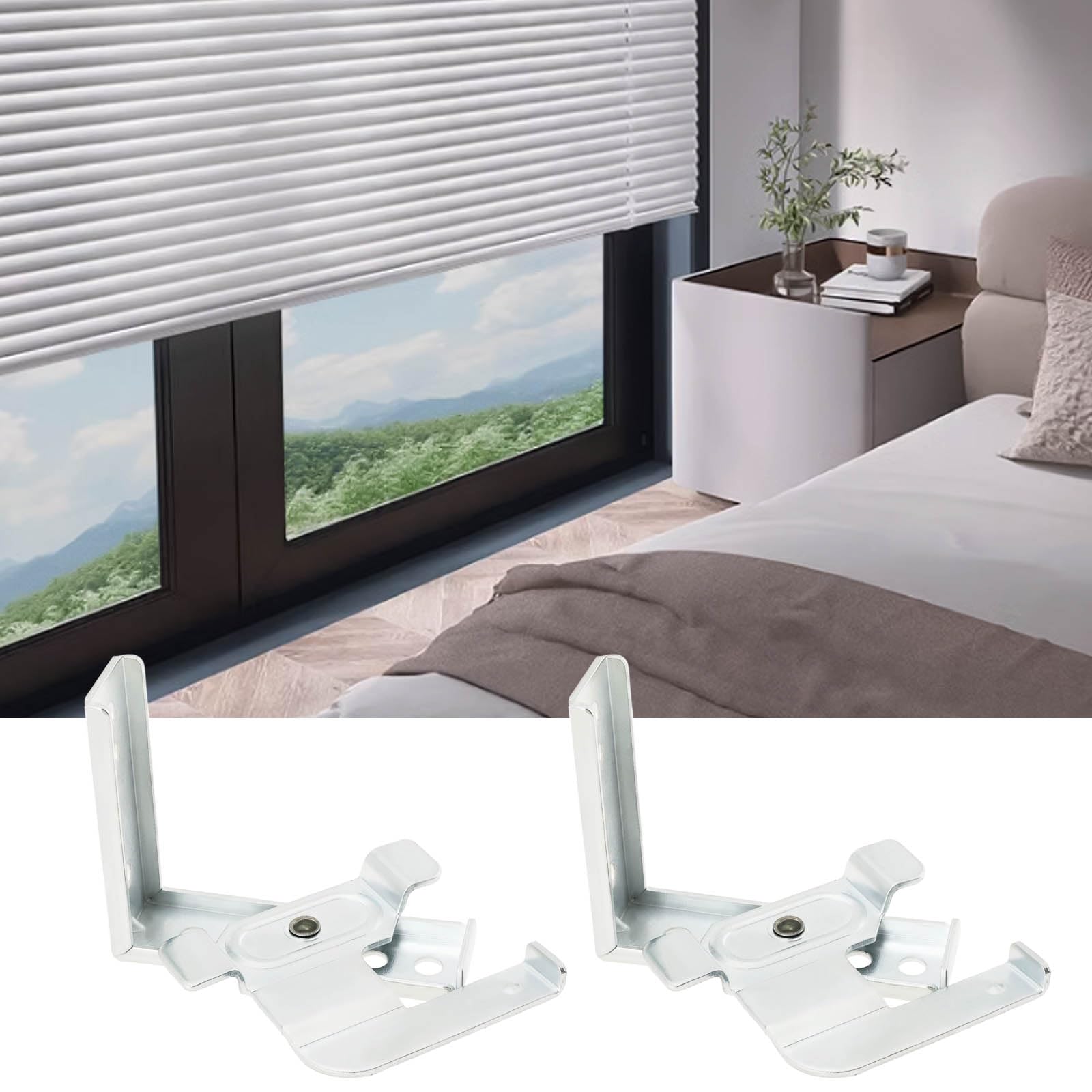 EMSea 2pcs Blinds Swivel Brackets Face Fix Metal L-Shaped Vertical Blind Brackets for 50mm Window Fixing Venetian Blind Rails Silver - Image 2