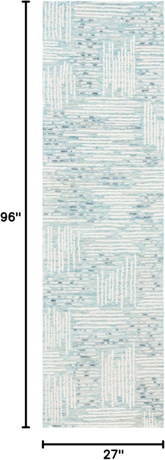 Safavieh Abstract Collection Runner Rug - 2'3" x 8', Blue & Ivory, Geometric Design, Handmade Wool, Ideal for The Living Room, Bedroom, Dining Room (ABT276M-28)