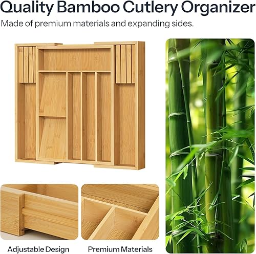 Miniatura 9 de HOOBRO Organizador de cubiertos organizador de cajones de cocina, organizador de cajones de utensilios expandible, con 2 bloques de cuchillos,