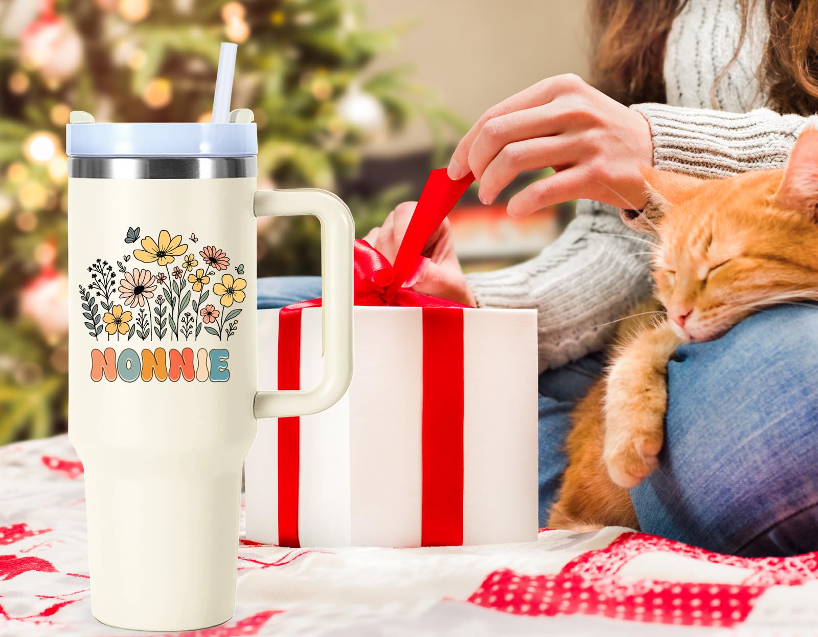 40 oz Nonnie Cups Tumbler with Handle.40 oz Nonnie Gifts for Grandma from Grandkids.40 oz Nonnie Mothers Day Christmas Birthday Gifts Tumbler with Straw.