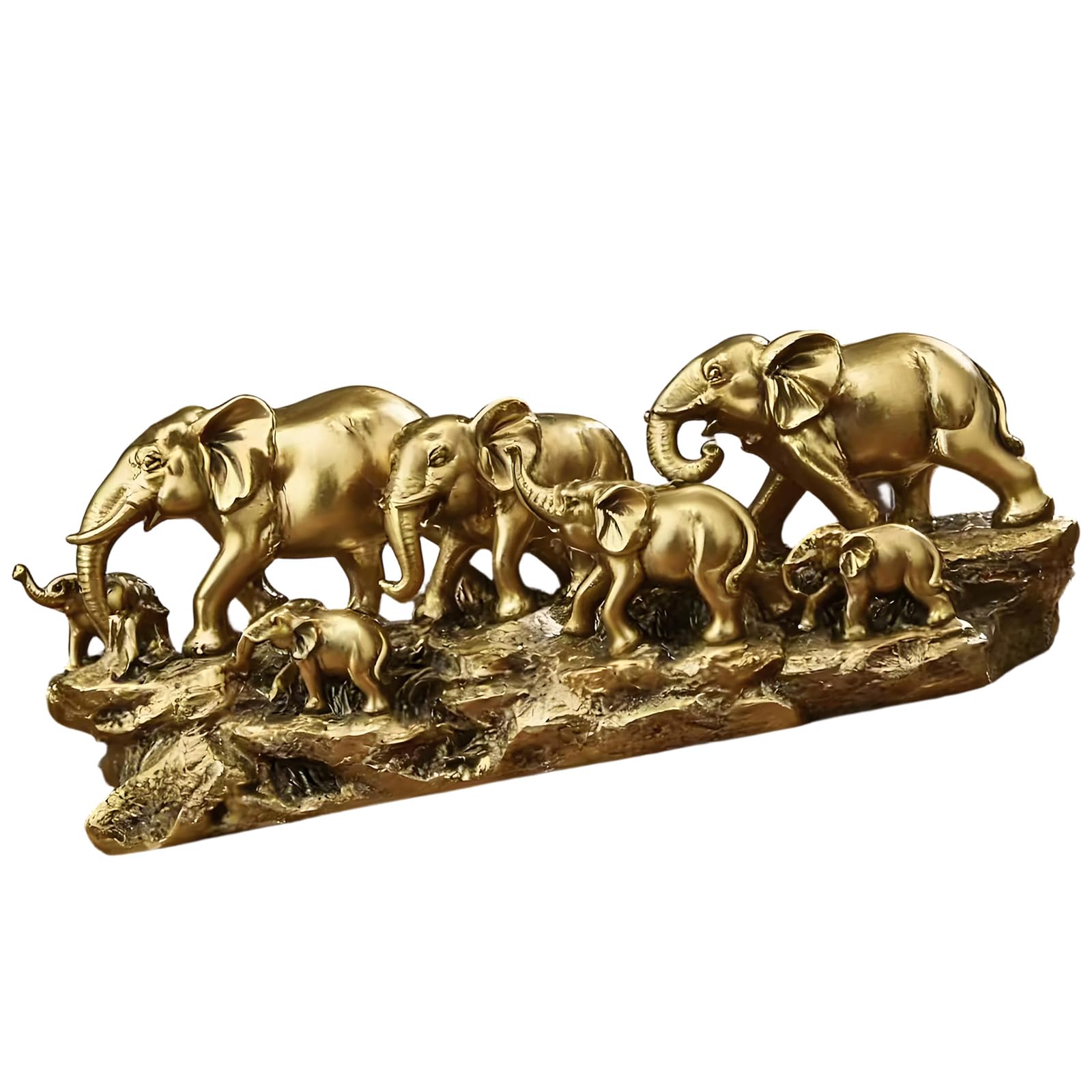 ZEPFJHE Resin Elephant Family Statues Sculpture Elephant Herds with Babies Frgurines Home Decorative Accent Decors Ornament Feng Shui Ornament