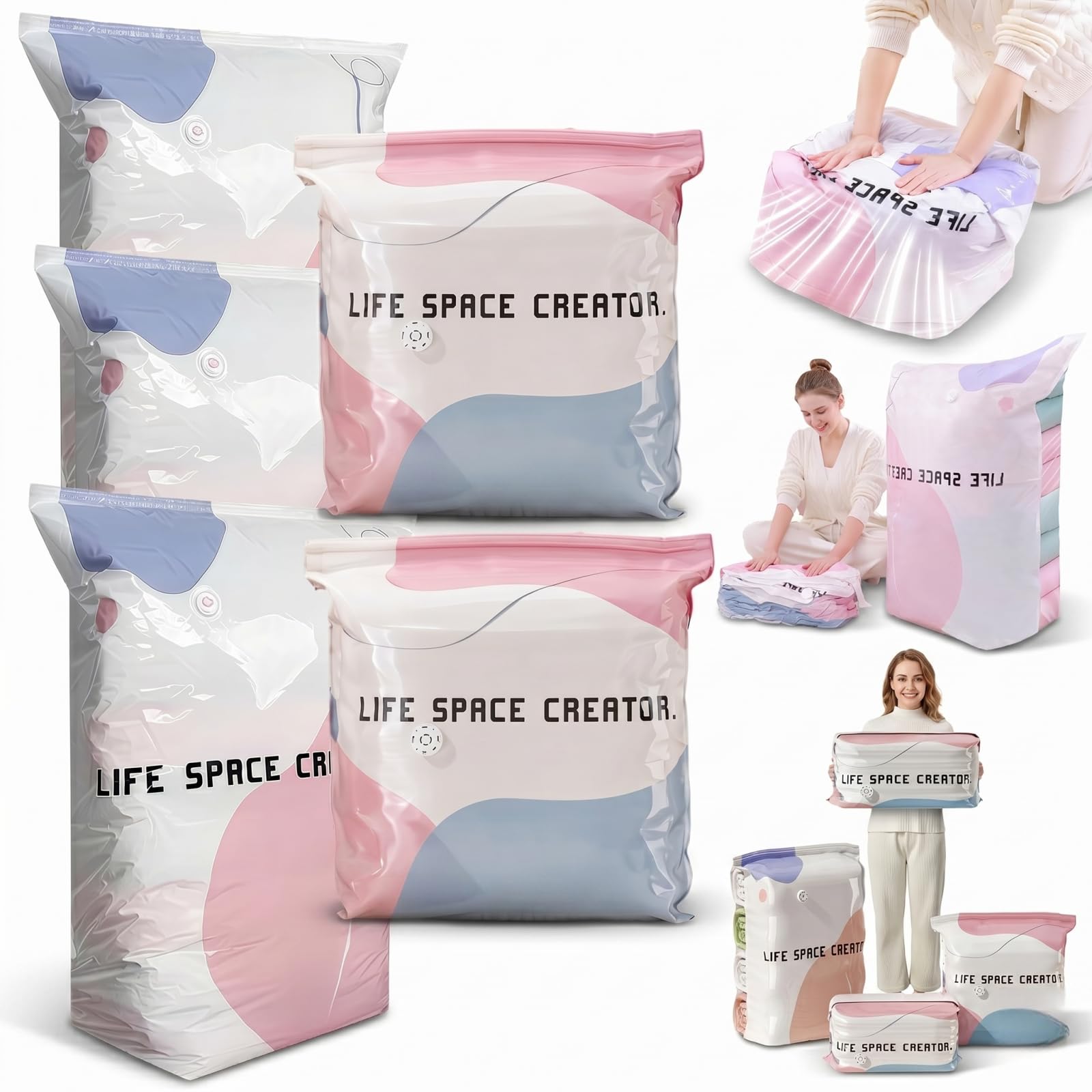 2026 New No-Pump 3D Vacuum Storage Bags - 3-Sec Fast Compression - Press and Seal No Vacuum Bags, Reusable Space Saver Cube Compression Bag for Bedding, Clothing, Quilts & Travel Storage (5PCS,Mix)