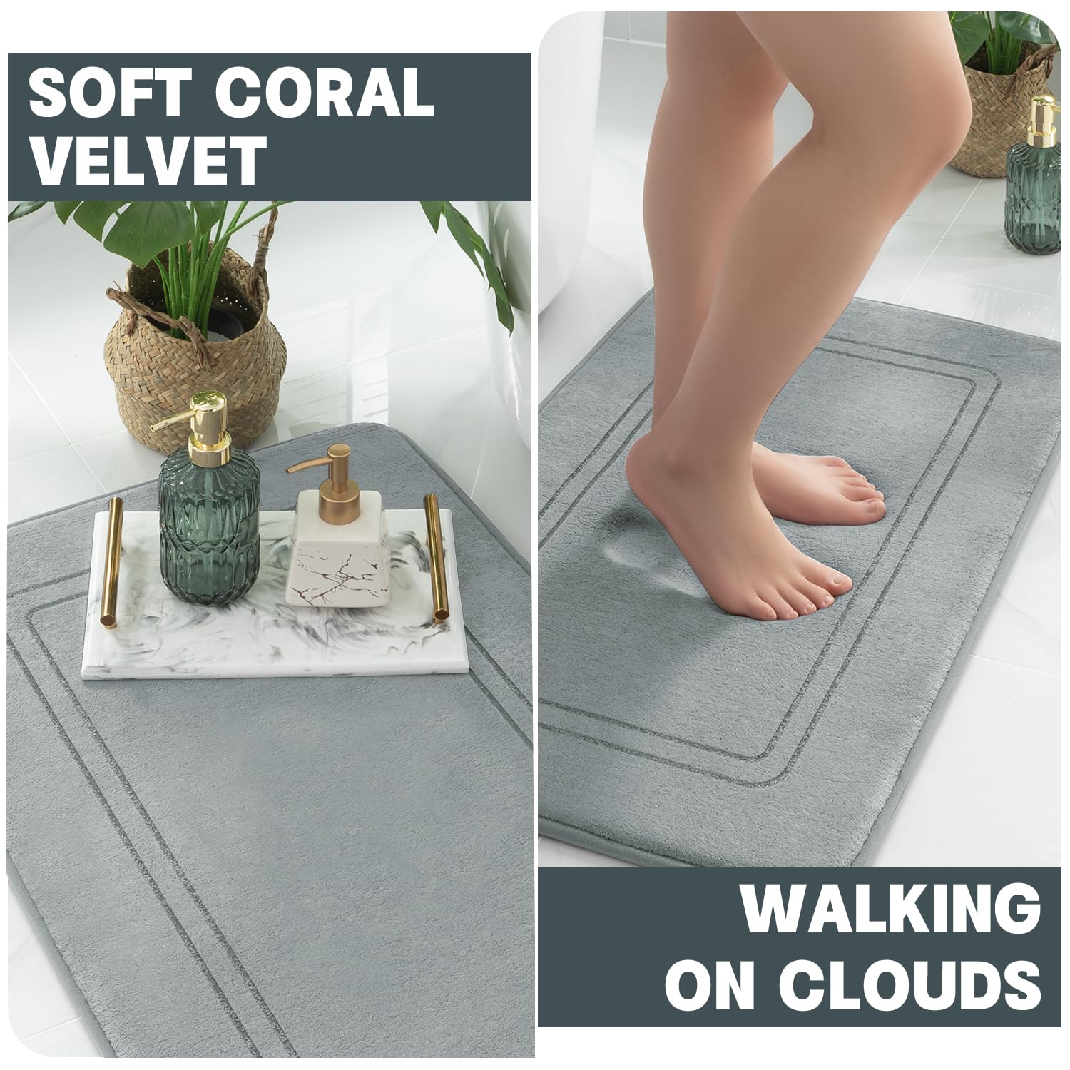 Chakme Tapis De Bain En Mousse à Mémoire De Forme Gris Foncé - Absorbant, Antidérapant Et Confort Nuageux 43 X 61 Cm