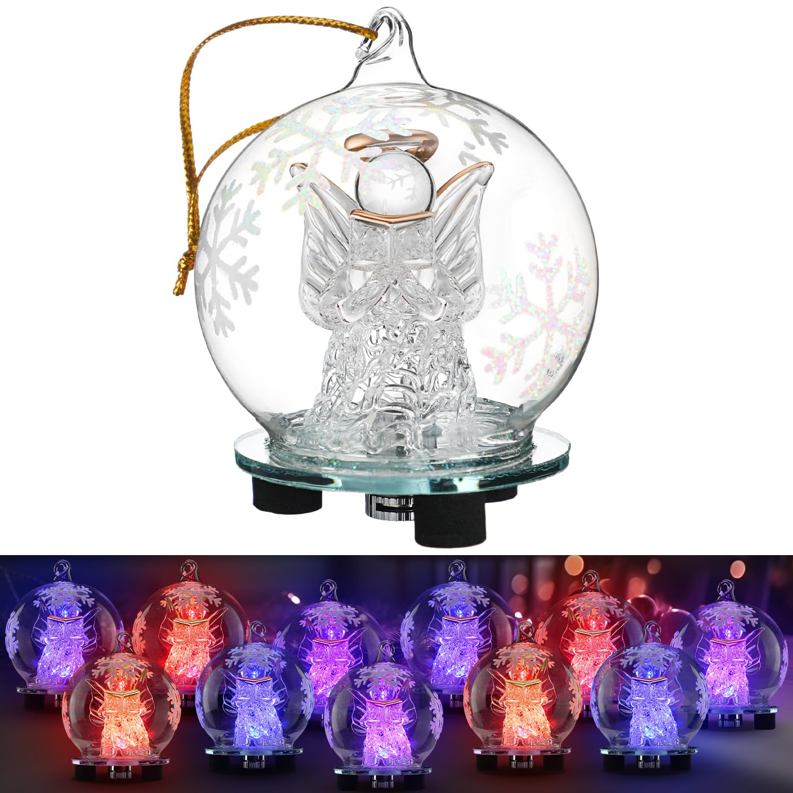Syhood 12 Pcs LED Angel Ornaments for Christmas Tree 2.4 Inch Lighted Angel Snow Globe Decorations Color Changing Crystal Ball Hanging Ornament for Xmas Decor (Bible)