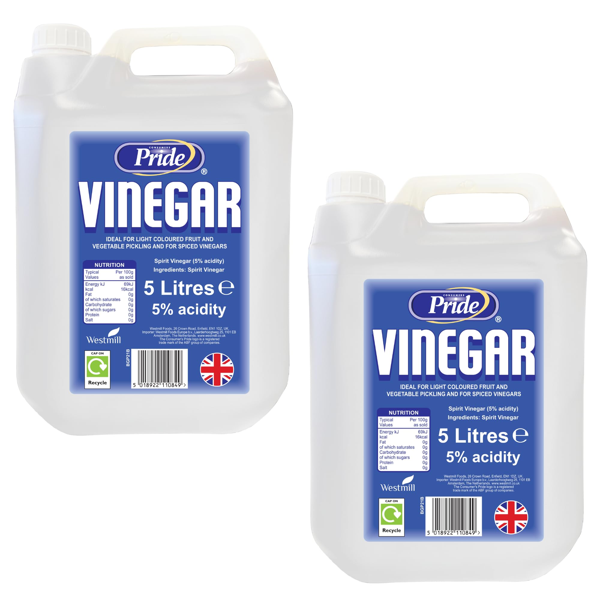 White Vinegar 2x5L | Food Grade Baking Pickling Marinating | UK Made | (Pack of 2) 10 Litres