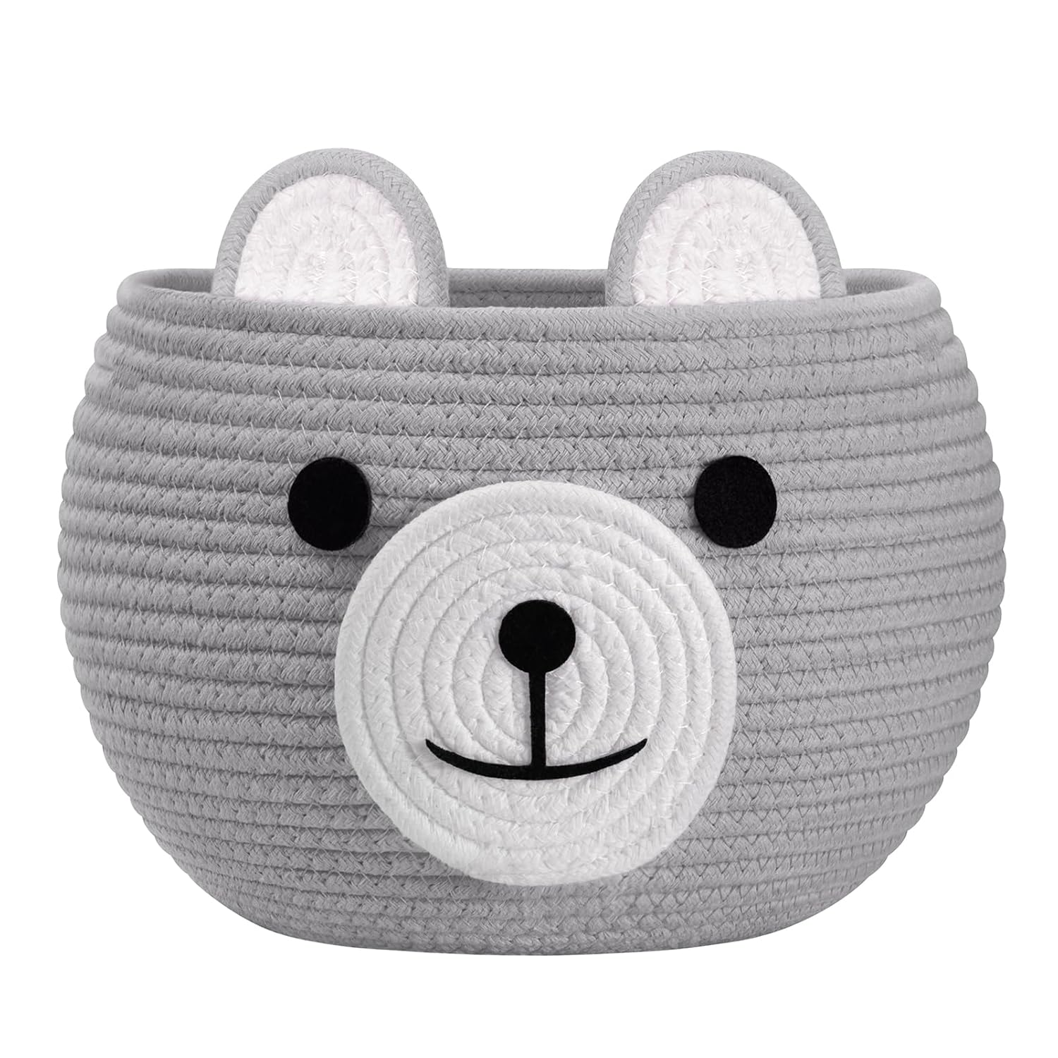 CherryNow Baby Basket for Nursery, Bear Gift Baskets Empey for Kids, Diaper Caddy Baby Shower Basket, Cute Animal Baskets for Toy Storage, Light Grey, 10.5"D x 8.5"H