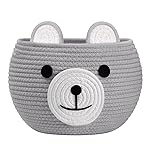 CherryNow Baby Basket for Nursery, Bear Gift Baskets Empey for Kids, Diaper Caddy Baby Shower Basket, Cute Animal Baskets for Toy Storage, Light Grey, 10.5D x 8.5H