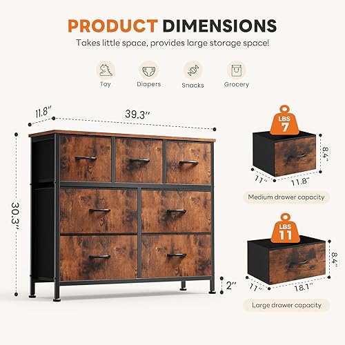 Miniatura 3 de Sweetcrispy Cómoda de 7 cajones con contenedores de tela, organizador de torre para dormitorio, armario, pasillo, entrada, cómoda alta con marco de