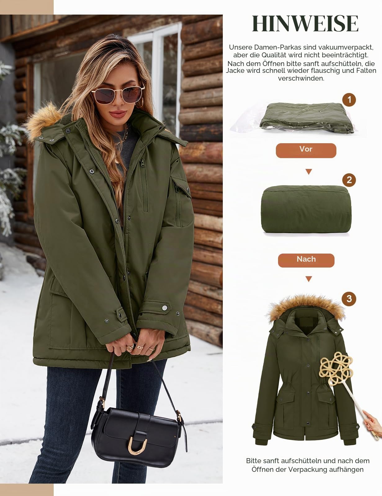 TOMEEK Damen Winterjacke Winter Wintermantel Warm Jacke Gefüttert Mantel Parka Damen-mäntel mit Kapuze Teddyfell Winterparka Skijacke Kurzmantel Outdoor Elegant Fleecejacke
