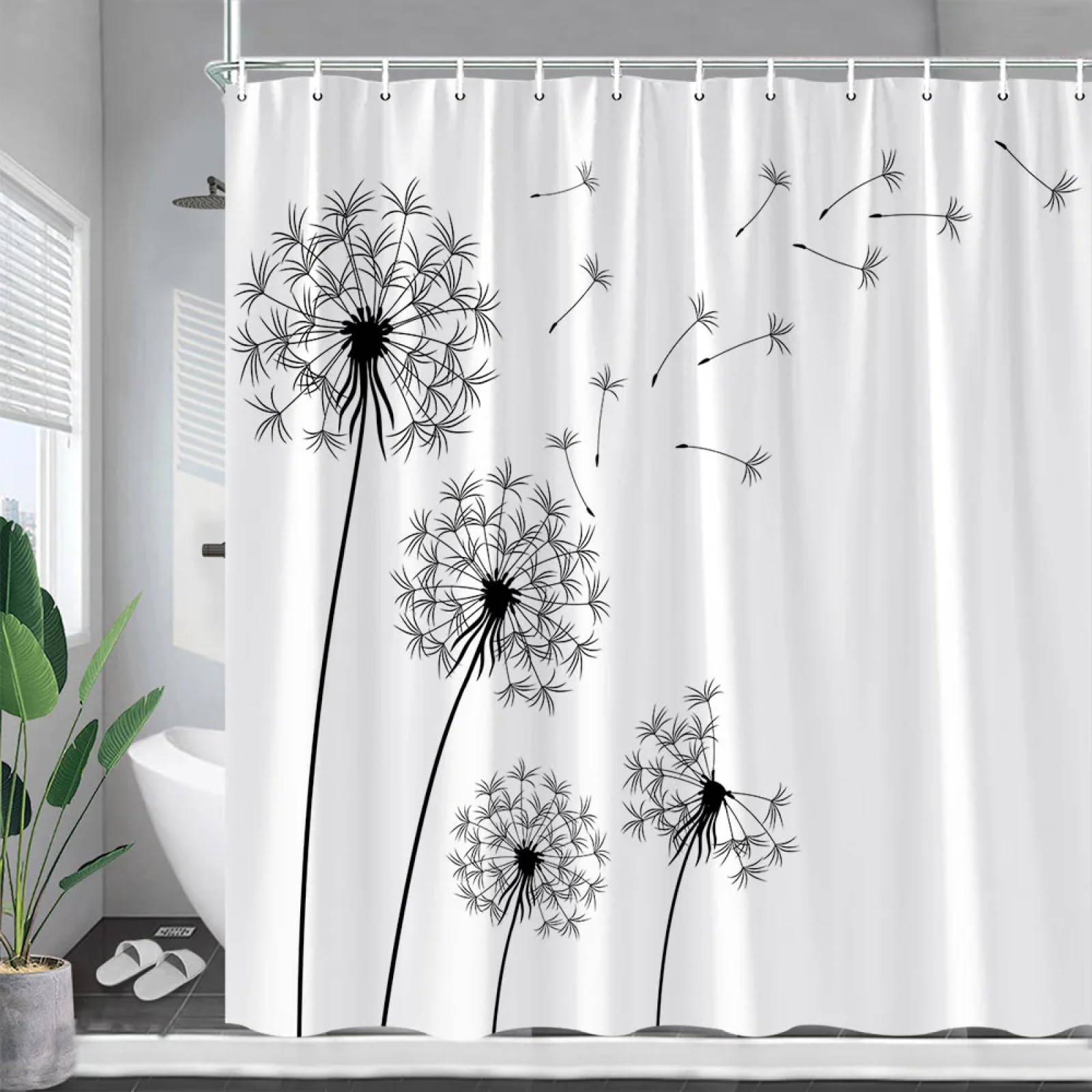 LIZXJY Black White Dandelion Shower Curtains Creative Design Flowers Plants Modern Minimalist Fabric Curtain Home Bathroom Decor 145x185cm