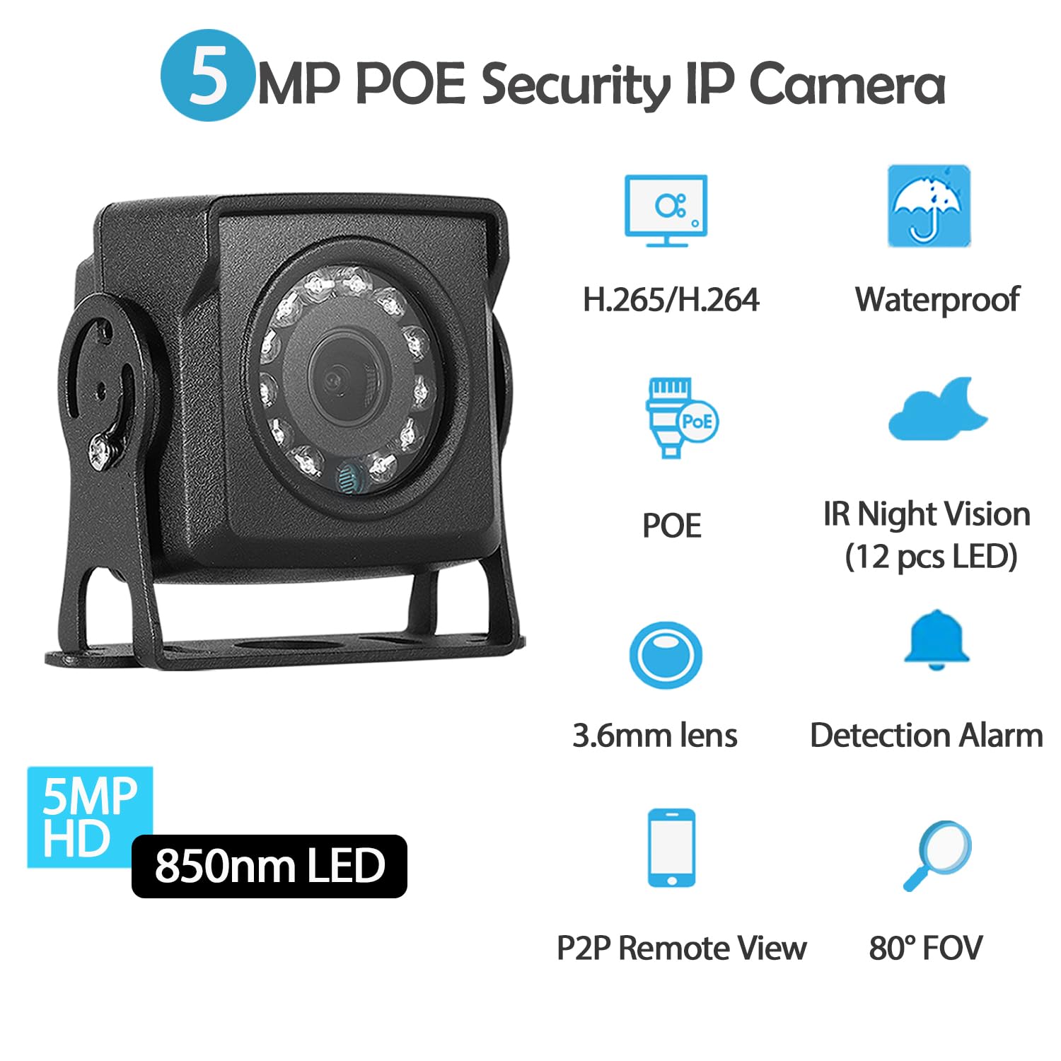 HD 5MP IP65 impermeabile POE IP Camera, 12 pezzi LED IR visione notturna, 3,6 millimetri lente Mini Indoor sicurezza Video CCTV Camera H.265/H.264 (I704-2-P-HSV6)
