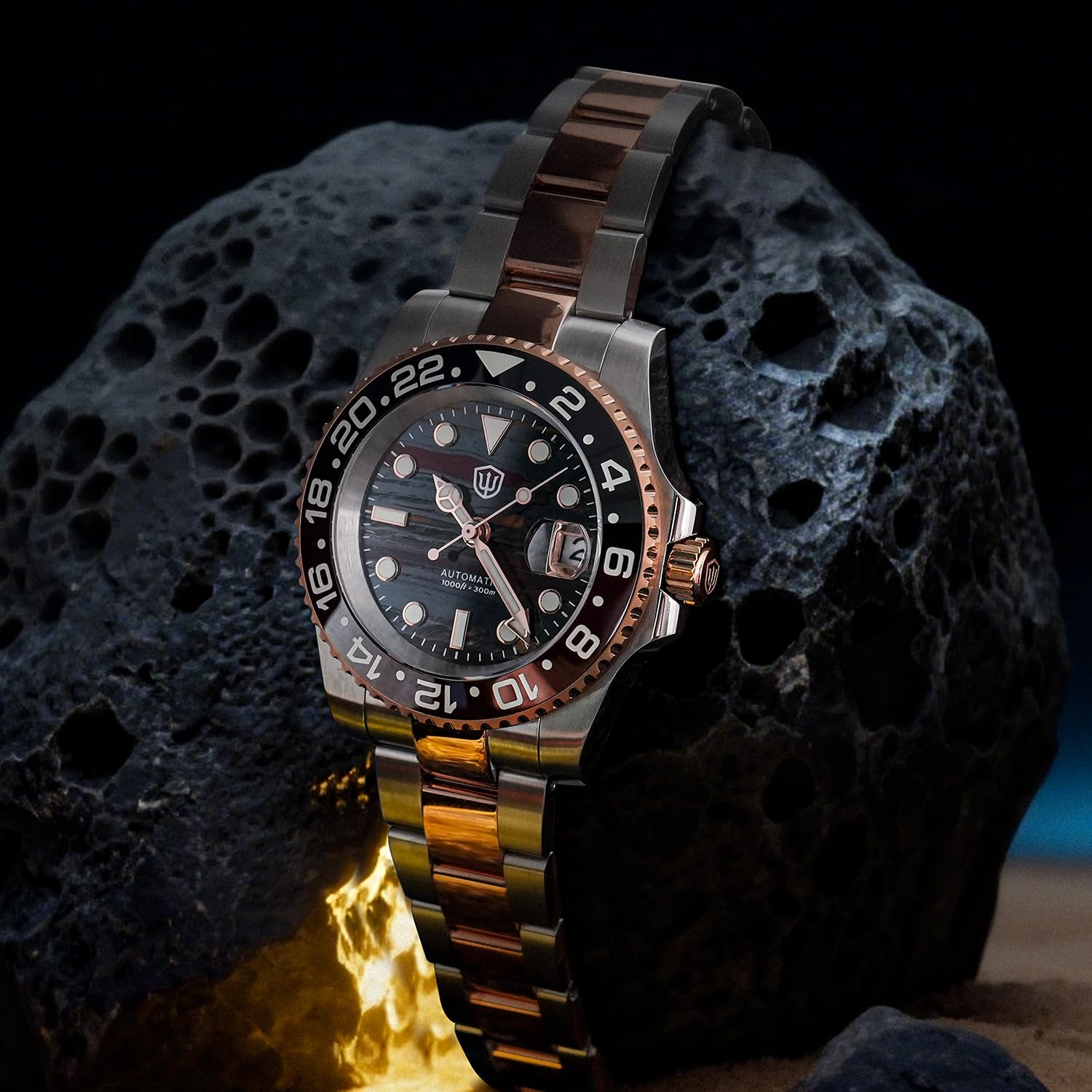 watchdives Sub GMT-Uhren für Herren WD16760, NH34 Automatische Armbanduhr Taucheruhr, 40 mm Keramiklünette Saphirglas 300 M Wasserdicht