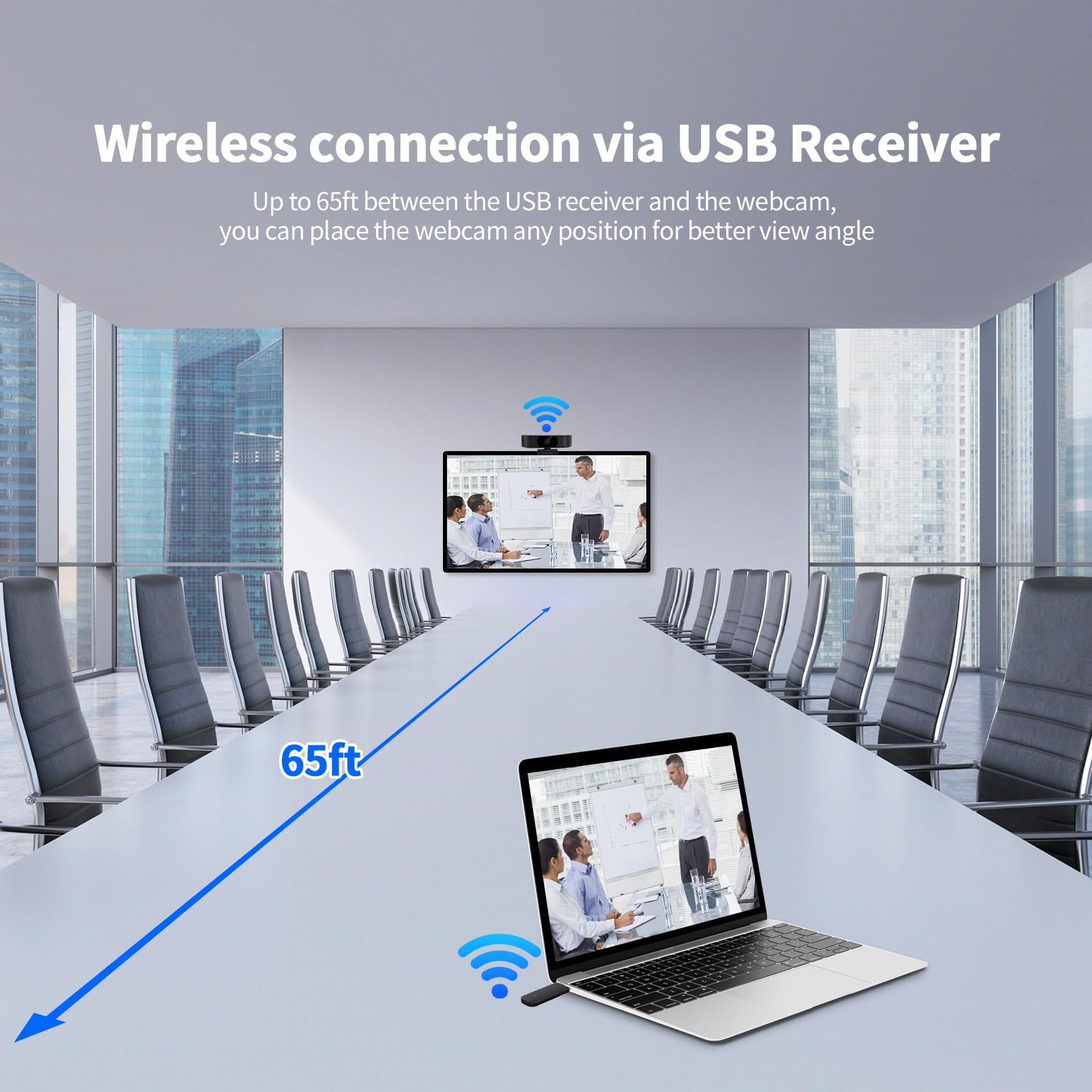Webcam wireless 1080P per PC, webcam con microfono che riduce il rumore, FOV 92°, rotazione a 360°, plug and play, fotocamera wireless funziona con Skype, zoom per conferenze, videochiamate (senza