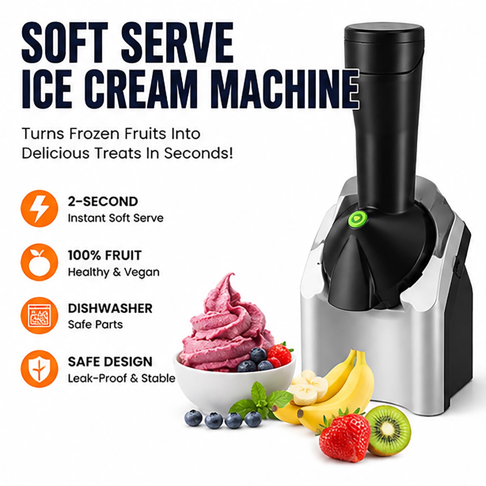 Machine automatique à desserts glacés, machine à crème glacée molle pour enfants et fitness, mélangeur de sorbet aux fruits végétaliens sains, outils rapides pour smoothie au yaourt et au dessert
