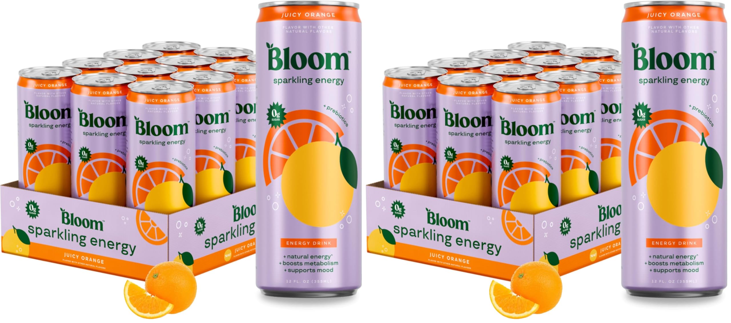 Bloom Nutrition Sparkling Energy Drink, Orange, 180mg Caffeine | Zero Sugar | Natural Caffeine | Antioxidant-Rich | 24 Pack
