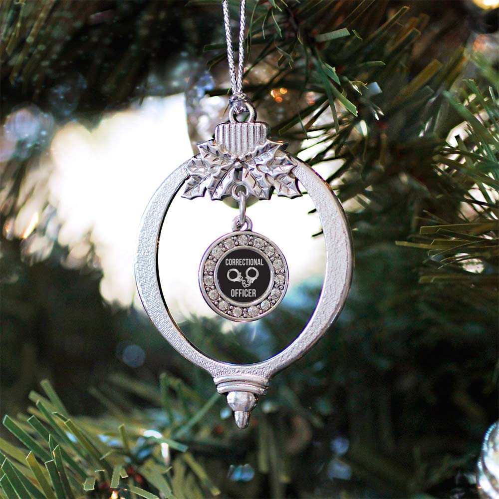 Inspired Silver - Correctional Officer - Silver Christmas Ornament - Circle Charm Christmas Tree Ornament with Cubic Zirconia - Holiday Hanging Decoration