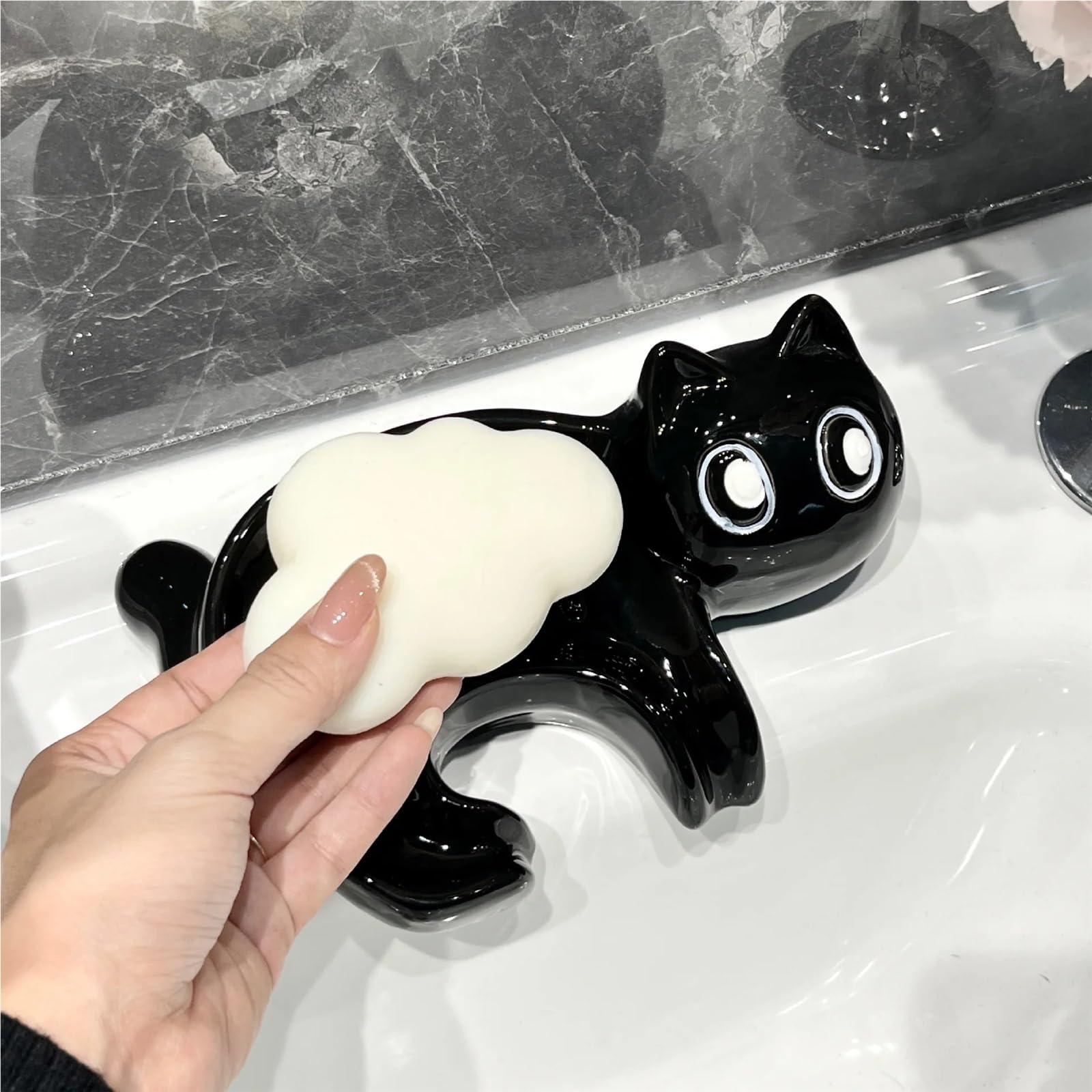 Jabonera con Forma de Gato, cerámica Lisa, for baño, Accesorios, decoración del hogar para BañO, Cocina, Esponjas