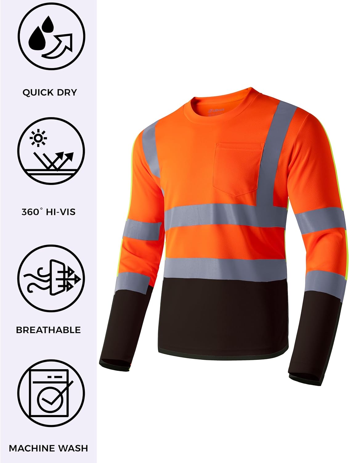 Ubon Hi Vis Shirts for Men, Safety Shirts Long Sleeve High Visibility Reflective Construction Shirts for Work 3-Pack - Image 3