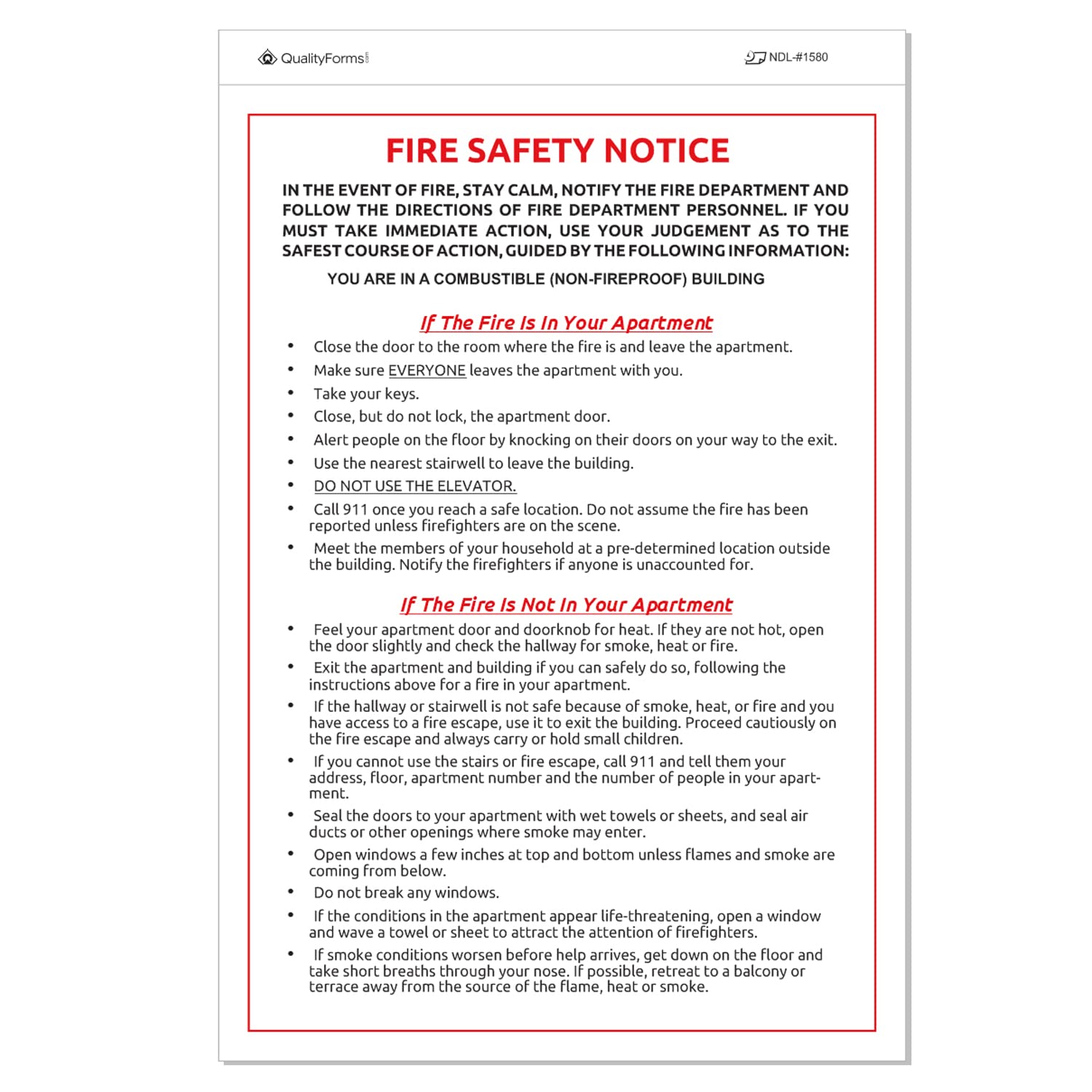 NextDayLabels - 6" x 9" Emergency Preparedness Fire Safety Notice White Vinyl Waterproof Self-Adhesive Label, Required by FDNY and NYC HPD, Pack of 10