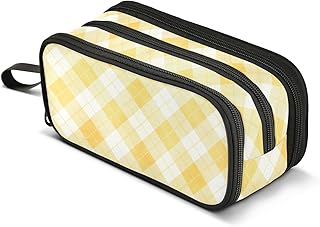 JUNZAN Estuche estético para lápices color amarillo mantequilla a cuadros para mujeres y hombres, escuela, oficina, universidad, suministros de papelería