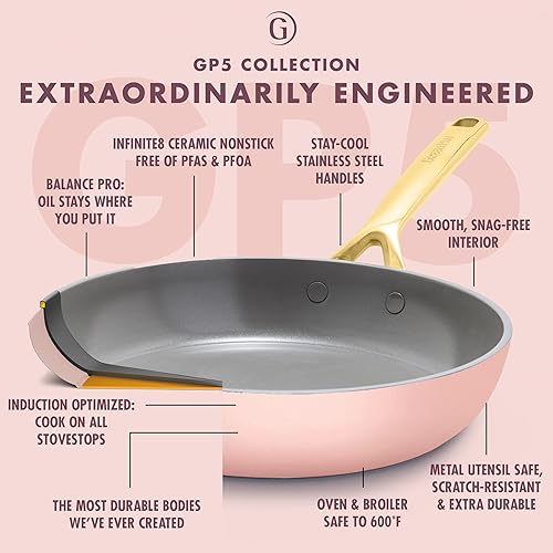 Miniatura 5 de GreenPan GP5 - Juego de ollas y sartenes de 14 piezas, cerámica anodizada dura, antiadherente, sin PFAS, asas de champán, calibre pesado, superficie