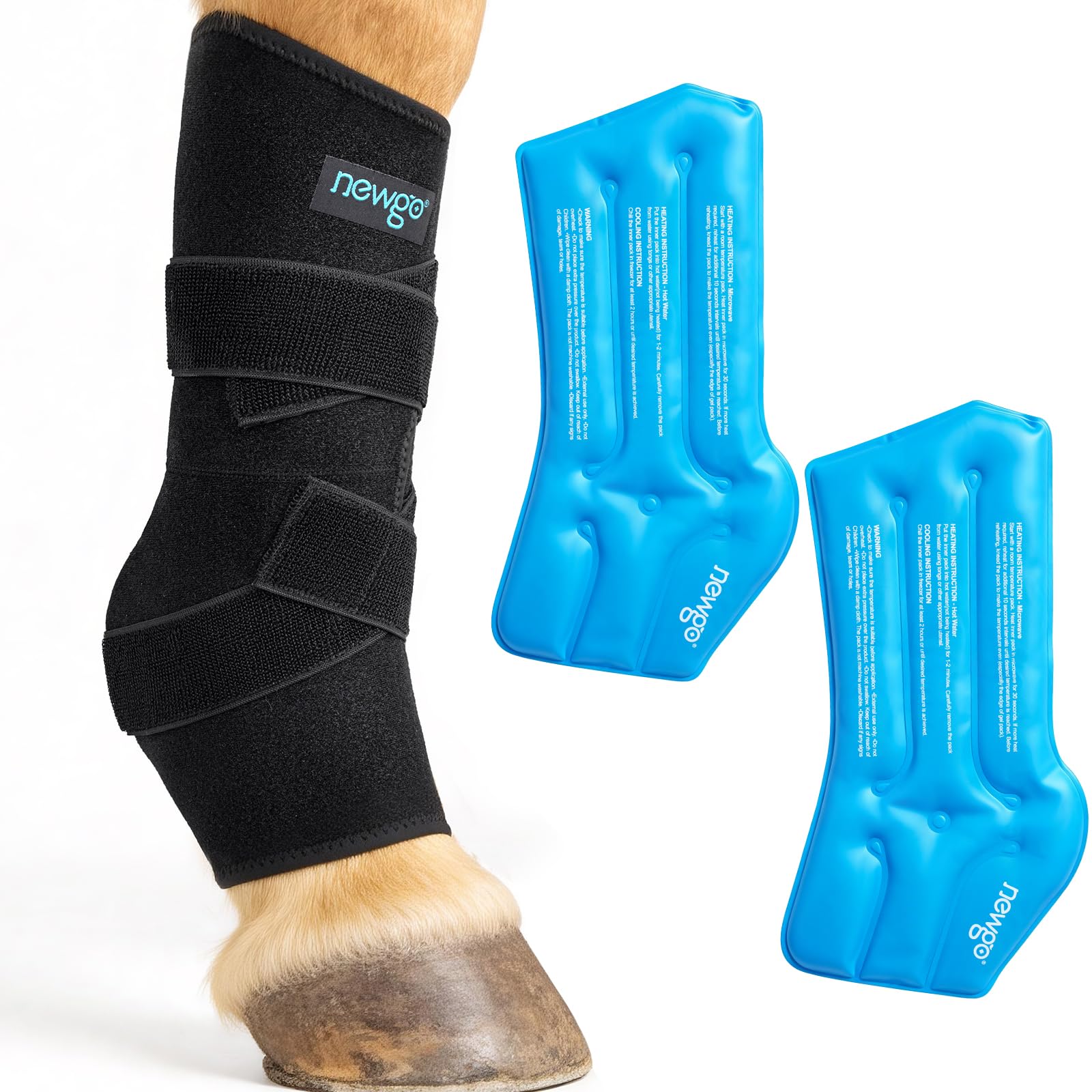 NEWGO Kühlgamaschen Pferd Kühl-Gamaschen Pferd Wiederverwendbare für Verletzungen, Kühlung Pferd Knie 1 Bandage mit 2 Kühlakkus für Stiefel, und Hufe (1 Stück)