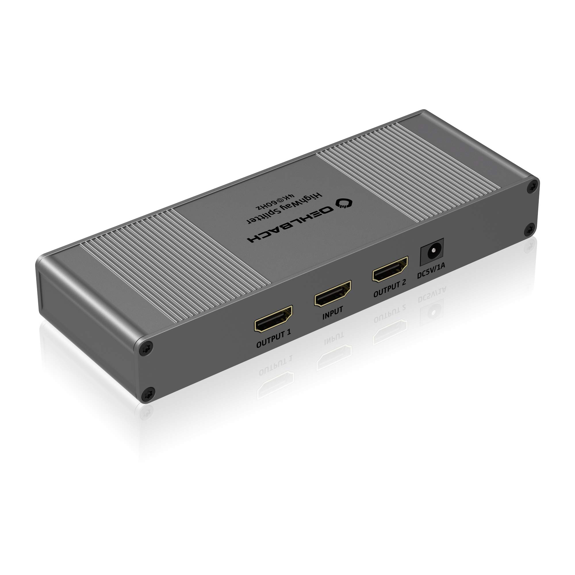 Oehlbach Highway HDMI Splitter 1:2 - Verlustfrei Audio- & Video-Signalübertragungen aktiv aufteilen - Ideal für 4K, HDR, Dolby Vision, 3D, 1080p, 2160p, UHD, 4K mit 60Hz - Silber