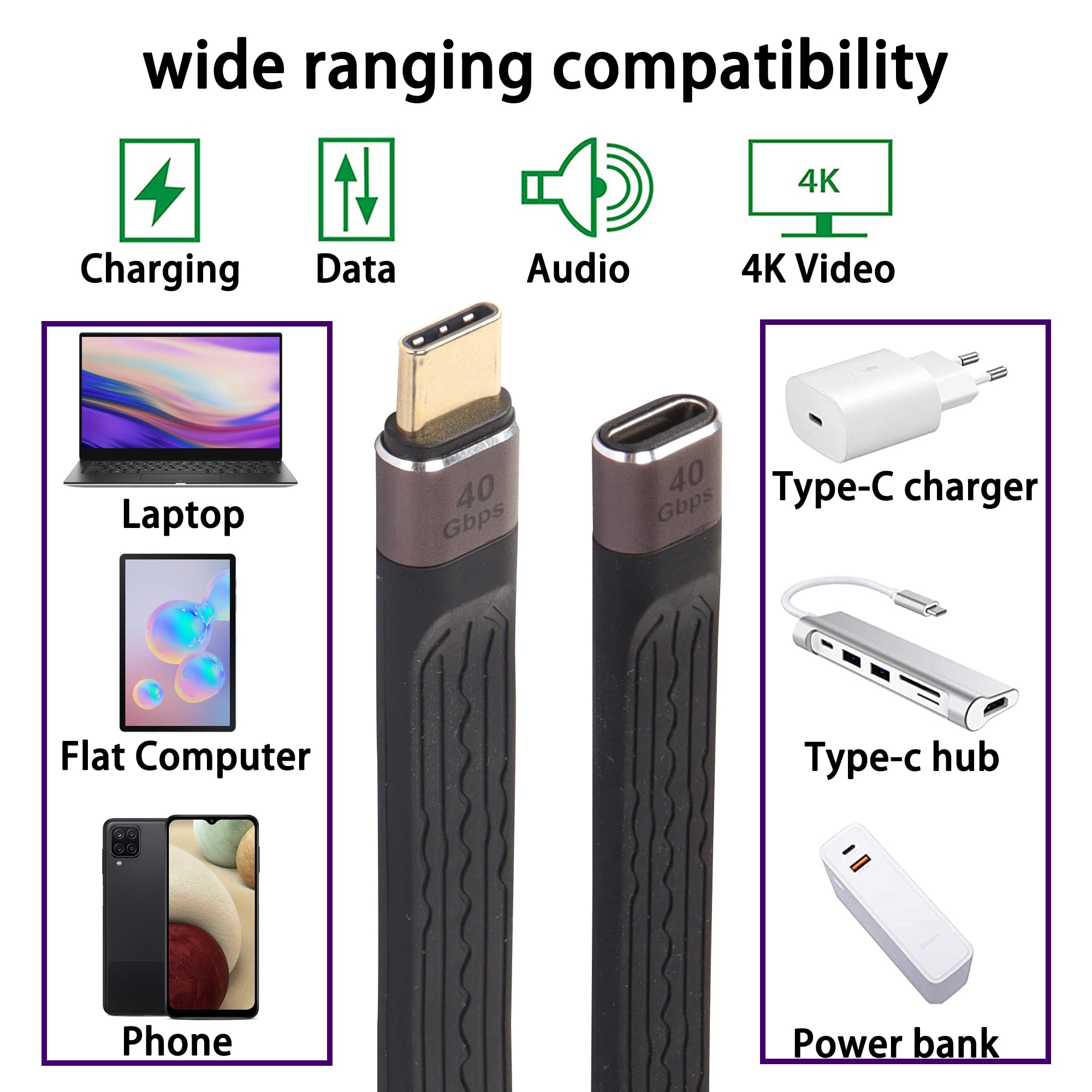 Cavo Prolunga USB C 40 Gbps 100 W - Adattatore Femmina-Maschio Tipo C Con Chip FPC, Lega Di Alluminio, Per Smartphone, Tablet E Laptop - Nero 13,8 Cm - 4