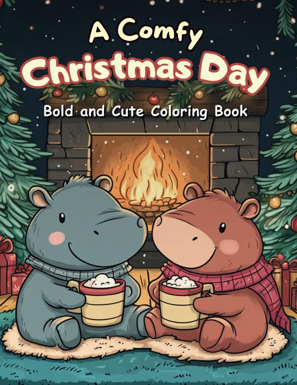 A Cozy Christmas Day: Bold and Easy Coloring Book for Kids and Toddlers Featuring Adorable Baby Hippo and Capybara Characters in Snuggly Holiday Moments