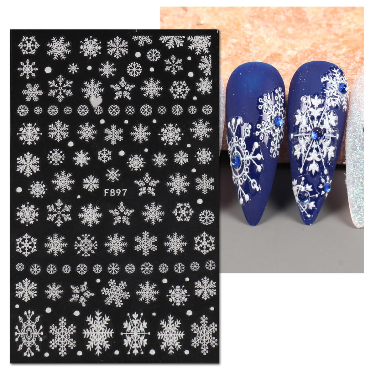 JMEOWIO Nagelsticker Weihnachten – 8 Blatt Mit Schneeflocken & Winter-Motiven, Selbstklebend – Für DIY Nageldesign