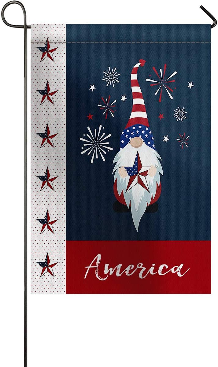Chic D July 4th Gnome Garden Flag Double Sided House Banner 12 x 18 inch, Celebrate Independence Day, Welcome Decorative Flag for Party Yard Home Outdoor Decor, 100% Polyester