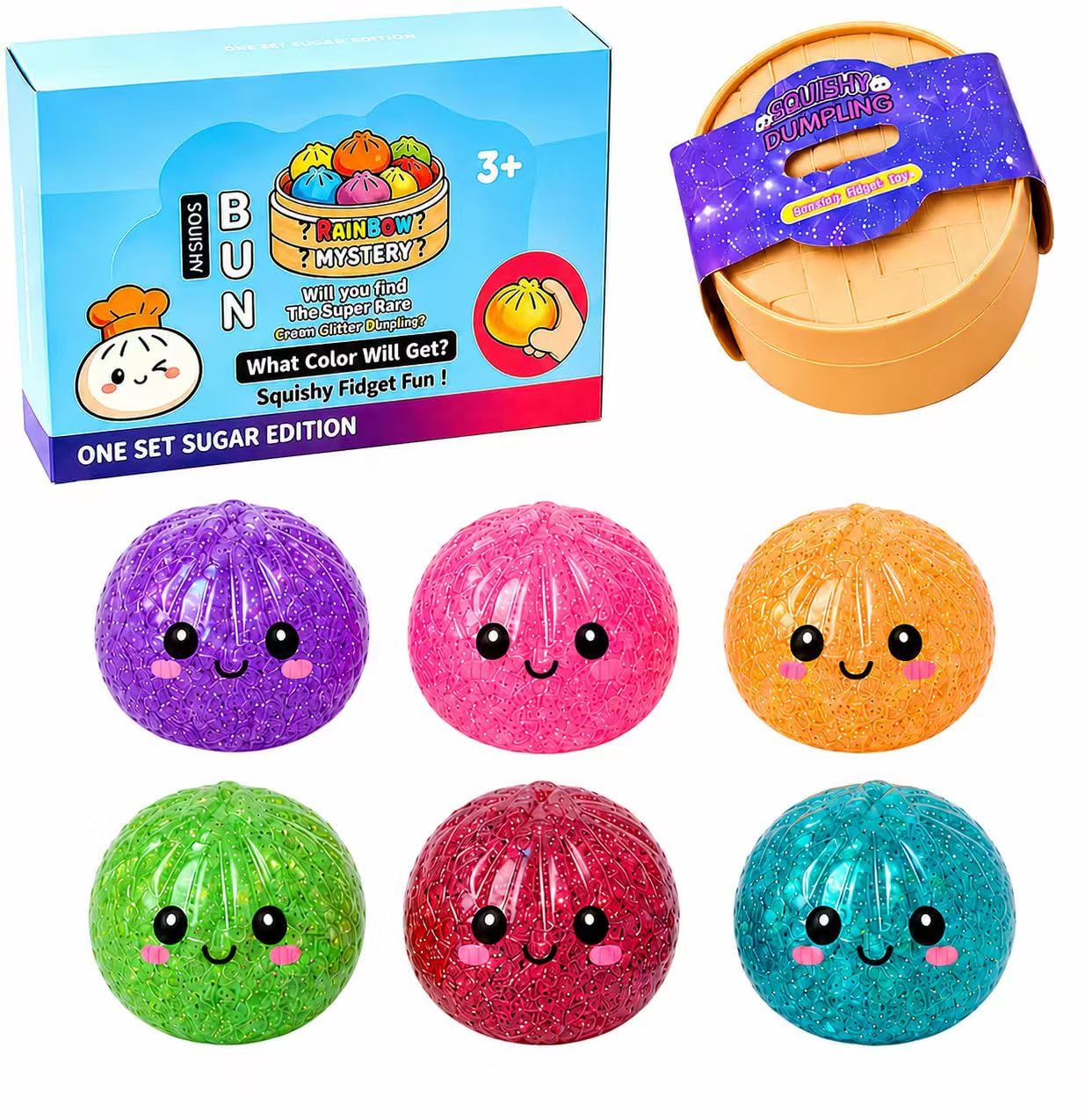 Dumpling Squishy Set of 6 Glitter Bao Bun Fidget Toy