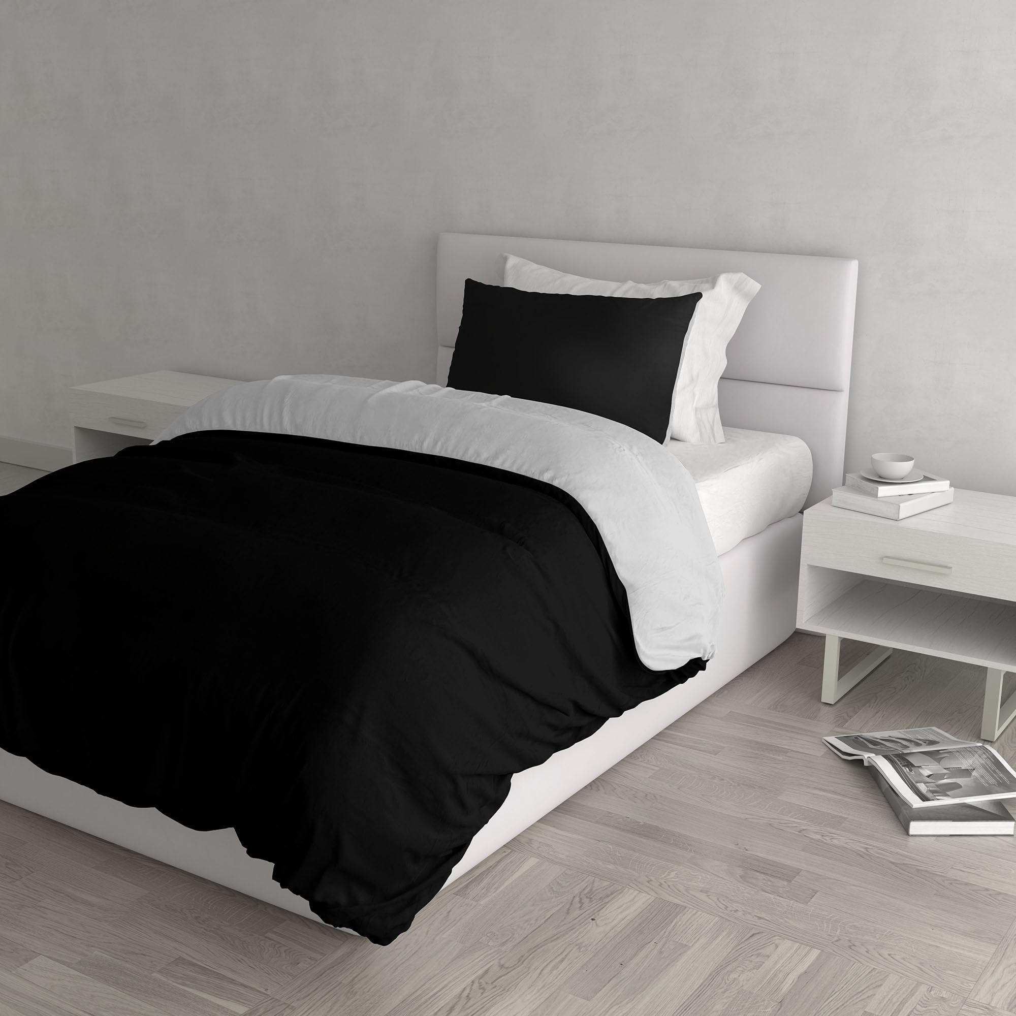 Housse de couette 100% coton Italian Bed Linen bicolore noir gris clair pour lit simple 1 place