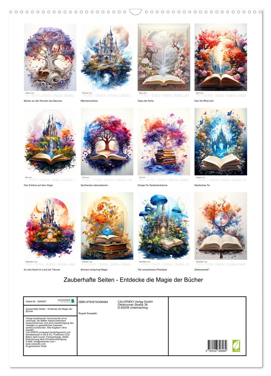 Zauberhafte Seiten - Entdecke die Magie der Bücher (Wandkalender 2026 DIN A2 hoch), CALVENDO Monatskalender: Lass dich von 12 Ansichten verzaubern, ... Welten entführen! (CALVENDO Kunst)