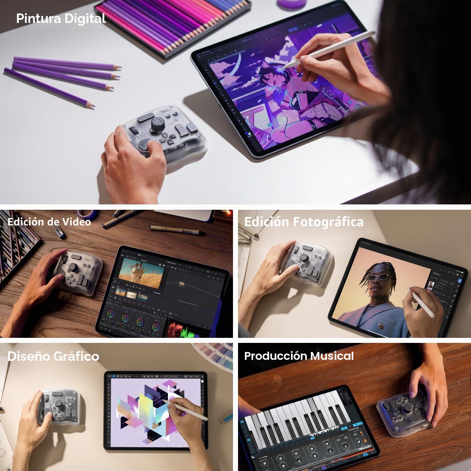 TourBox Elite Plus - Dibujo iPad, Controlador Bluetooth para Edición de Vídeo/Fotografía/Tableta Gráfica, Teclado Funciona con Procreate Lightroom Photoshop Davinci, Compatible con Mac/Windows/iPadOS