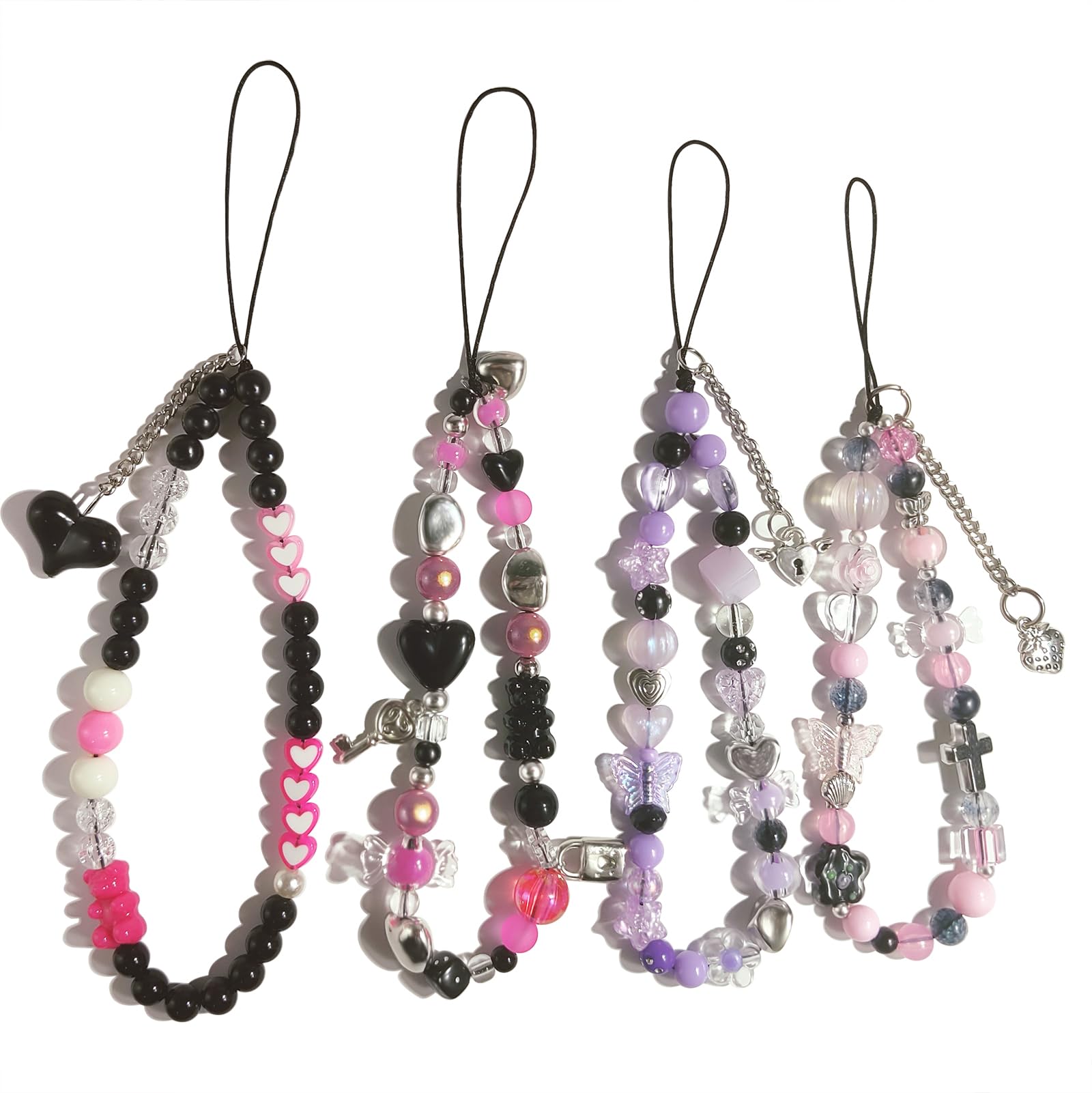 4 Pieces Cute Phone Charms Beaded Phone Strap Aesthetic Y2K CellPhone Keychain Cute Bear Butterfly Heart Cool PhoneCharm for Bag Keychain Airpods Camera Pendants Decor