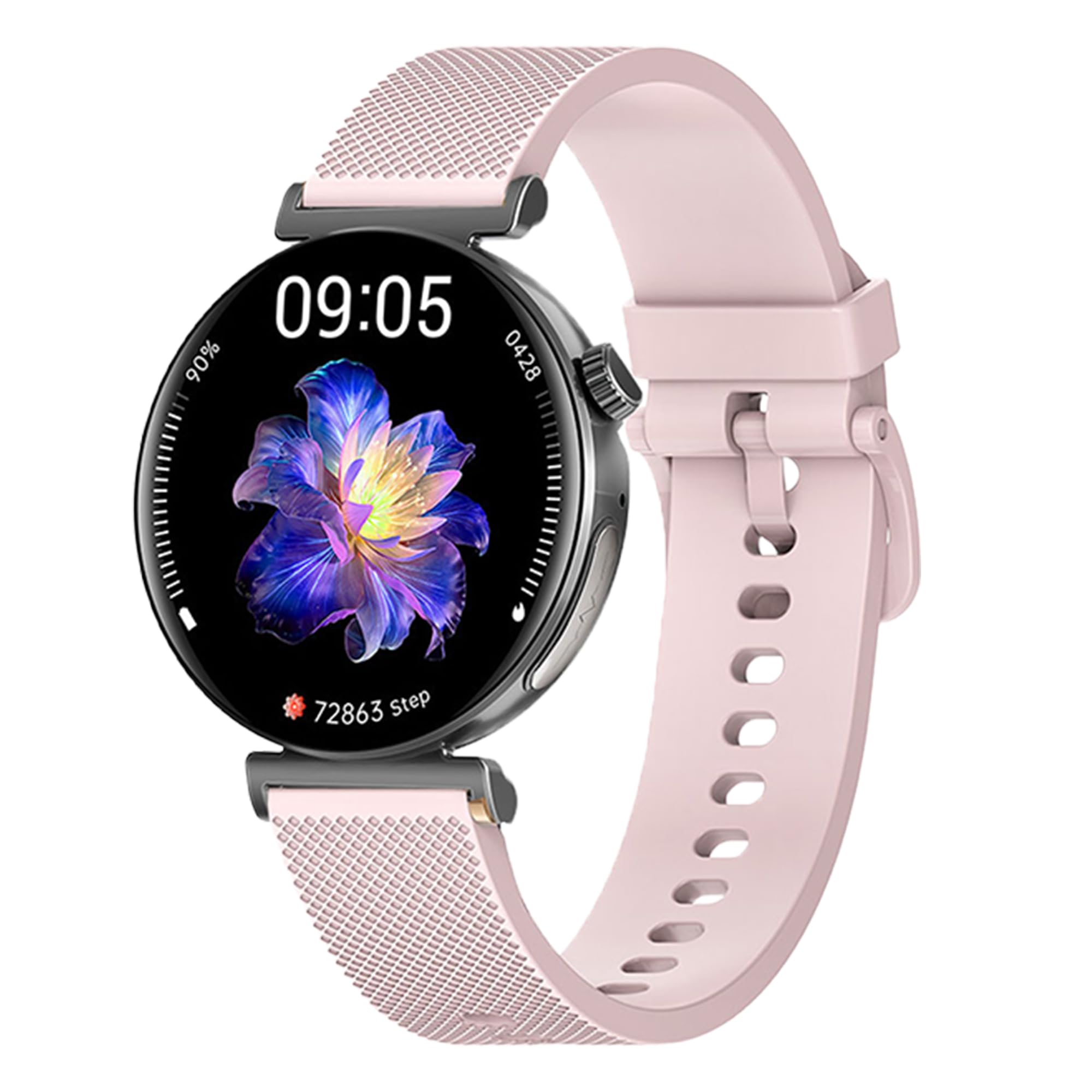Knauermann PRO 3 Mini (2024) Schwarz - Gesundheitsuhr Smartwatch mit Telefoniefunktion - EKG + HRV und SOS Funktion - AMOLED Display - BT Bluetooth - Schlafapnoe - Silikonband Rose, 14-24, rund