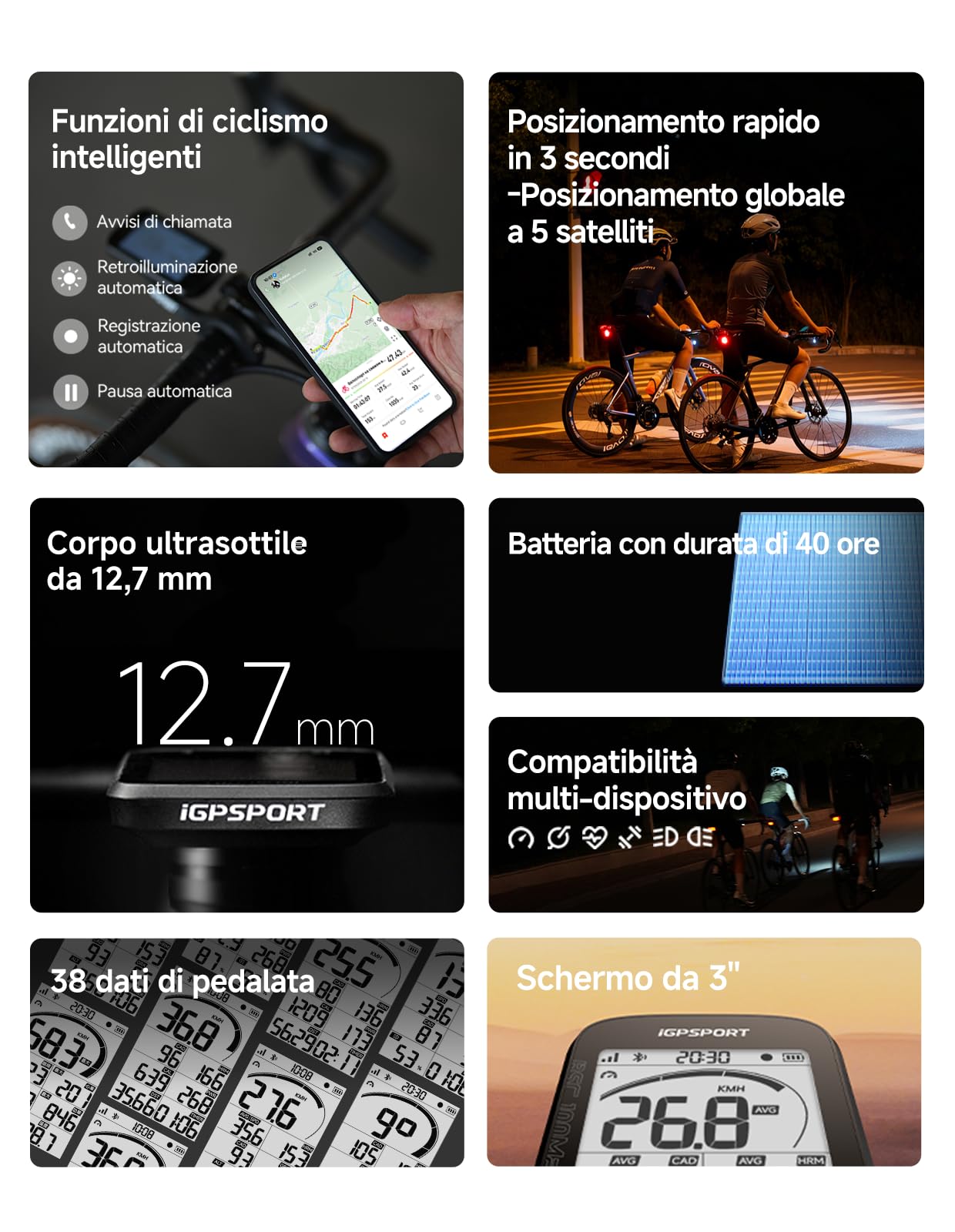 iGPSPORT BSC100MAX Ciclocomputer GPS, 40h Batteria, Impermeabile IPX7, Dati Personalizzabili