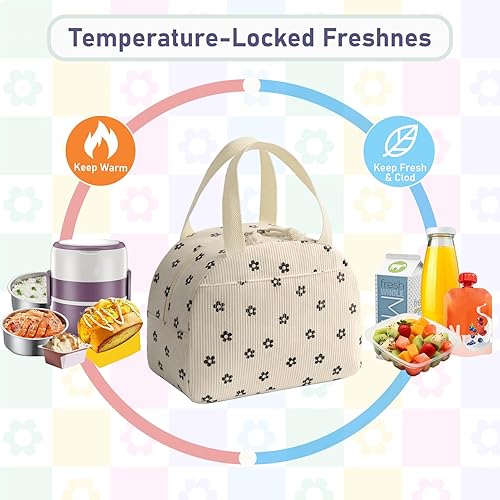 Miniatura 4 de Bolsa de almuerzo para mujeres y hombres, linda bolsa de almuerzo de pana, reutilizable, aislada, gran capacidad, reutilizable, aislada, hielera