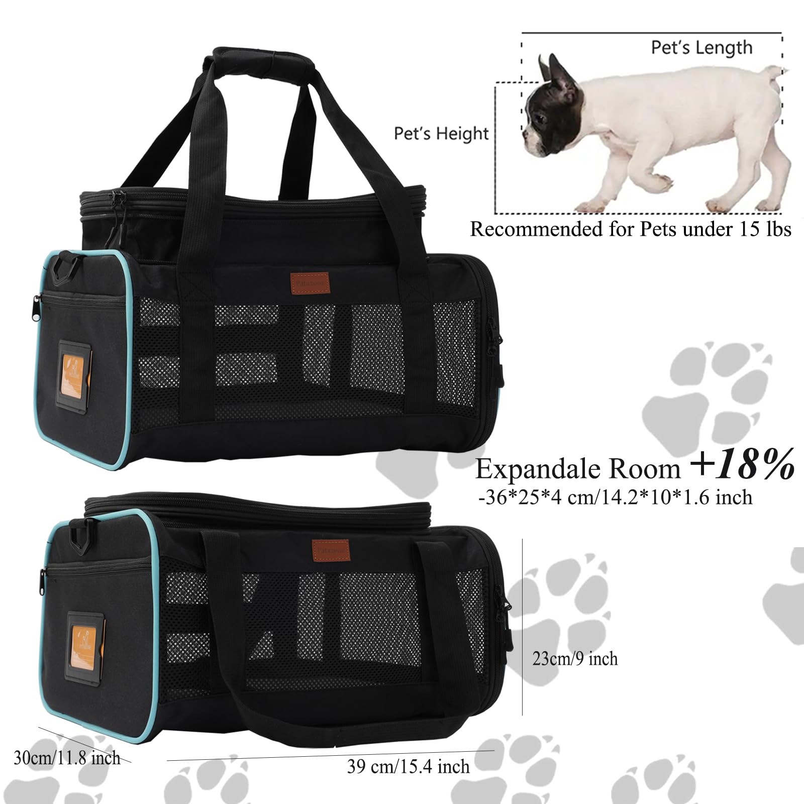 HSC PET Soft Cats Carrier Small Dog Carriers Airline Approved Softsides Pets Bag,Black,Lightweight,Luxury Style,Top Expandable,Guaranteed on Cabin Board Flight Travel Recommend Under 15 lbs (Black) - image 2