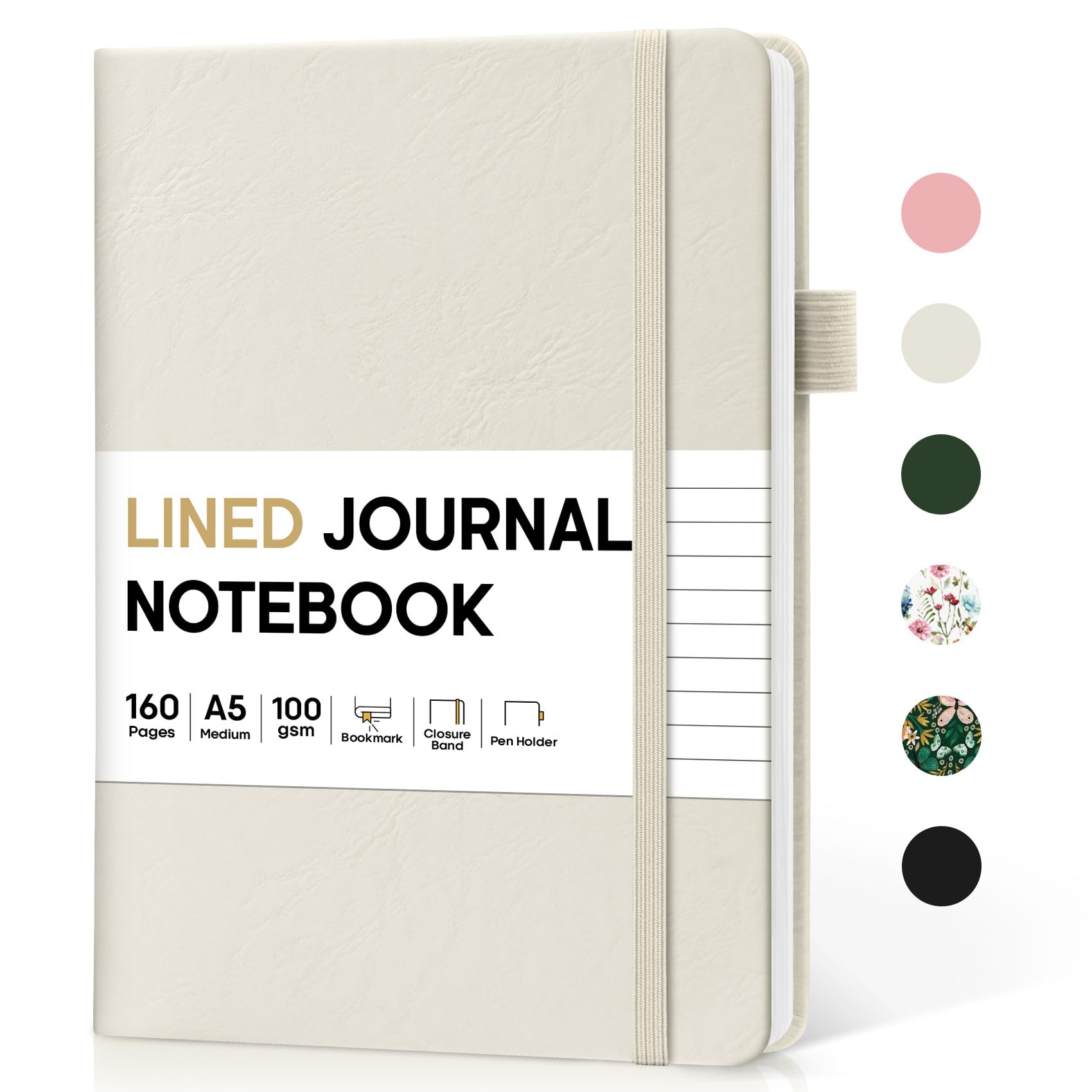 Lined Journal Notebook for Women & Men, Hardcover Leather Journal for writing, A5 College Ruled Notebook for Work & Note Taking, Perfect for Office School Home Supplies, 160 Pages, Beige GreyThe Forest Stewardship Council