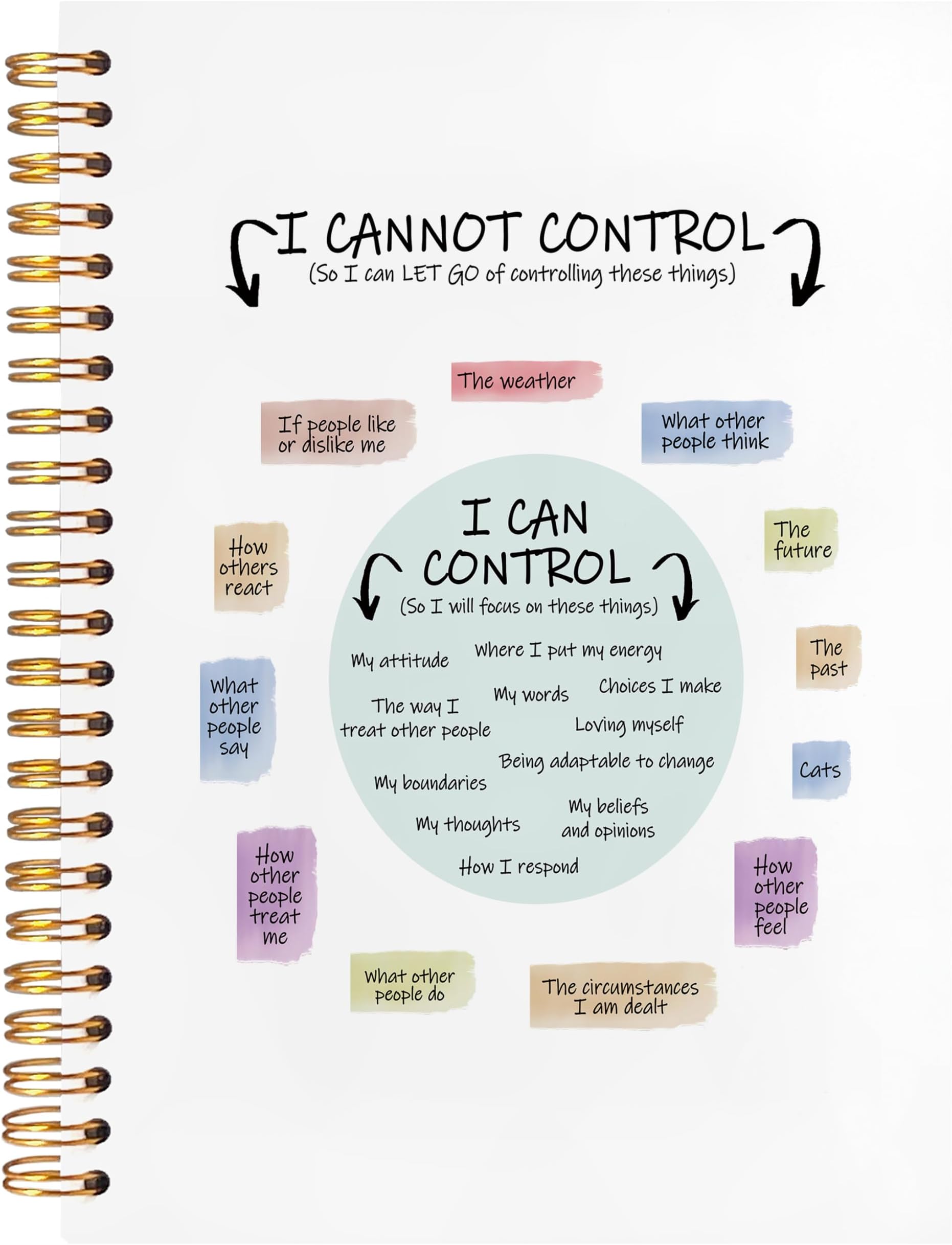 Ignytiger I Can and Cannot Control Mental Health Notebook, Therapy Journal for Mental Health, Self Love Gifts Spiral Notebook Journal for Women, Psychology Gifts, Therapy Office Supplies, 5.5x8.3 Inch