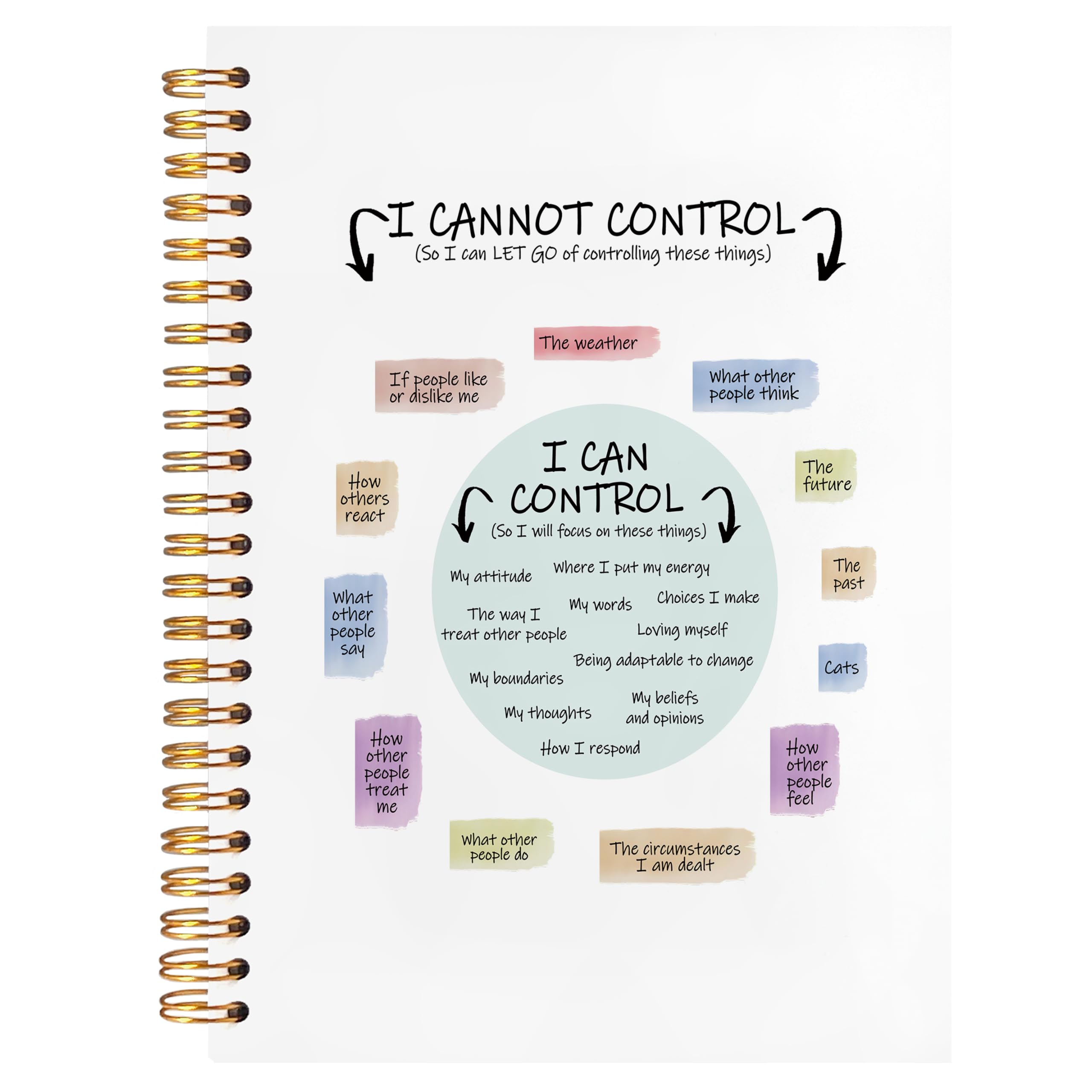 Ignytiger I Can and Cannot Control Mental Health Notebook, Therapy Journal for Mental Health, Self Love Gifts Spiral Notebook Journal for Women,