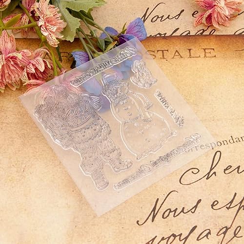 Miniatura 6 de Arbuya Sellos transparentes de Papá Noel de Navidad para hacer tarjetas o diario, sellos de goma de muñeco de nieve de invierno para álbumes de