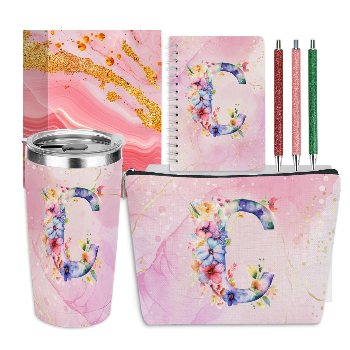 Cadeau personnalisé initiale pour collègue et épouse avec trousse et carnet de notes chic