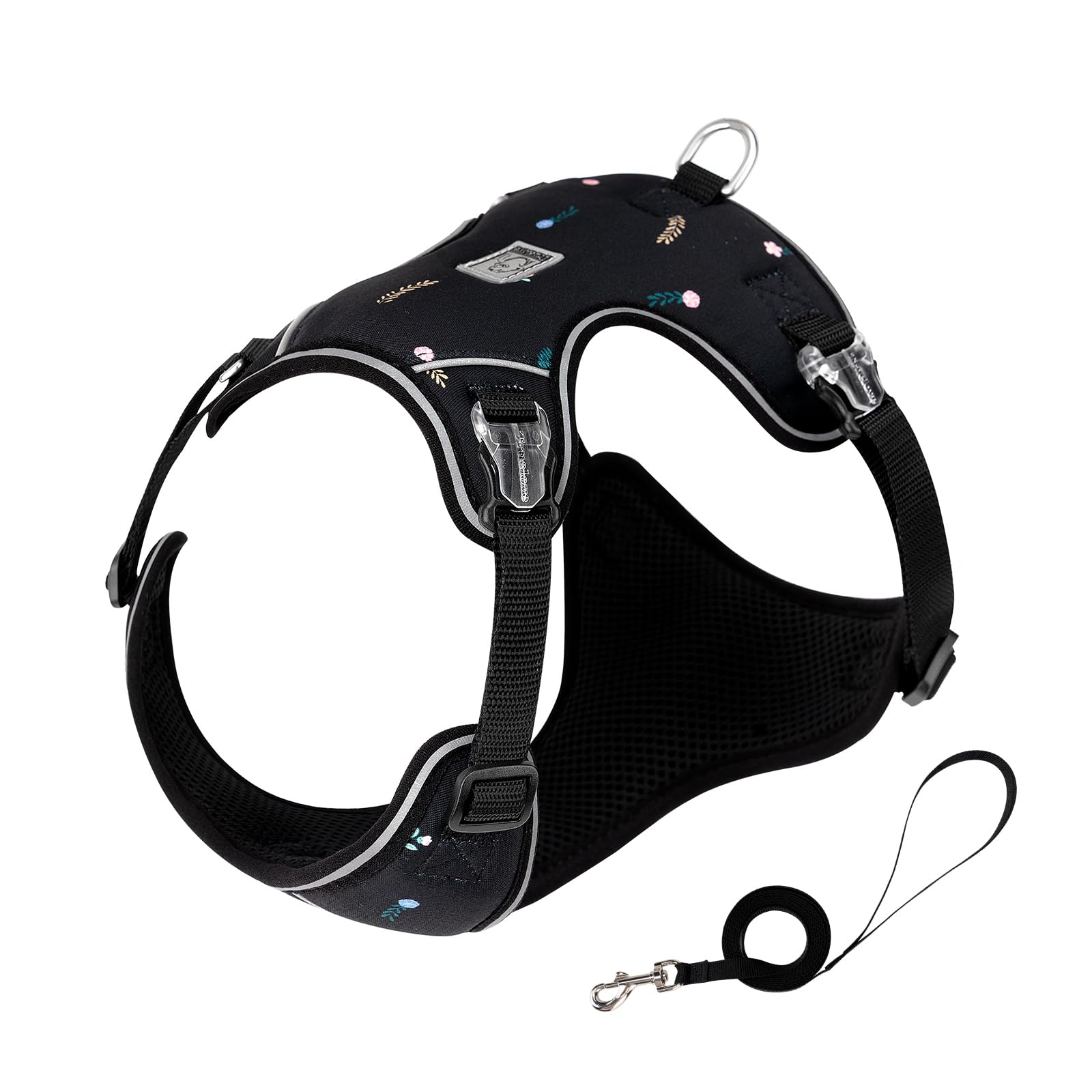 Truelove Dog Harness and Lead Set, Adjustable Breathable Reflective Ultralight Puppy Harness for Extra Small Dogs, Pet Vest Harness (Black,XS)