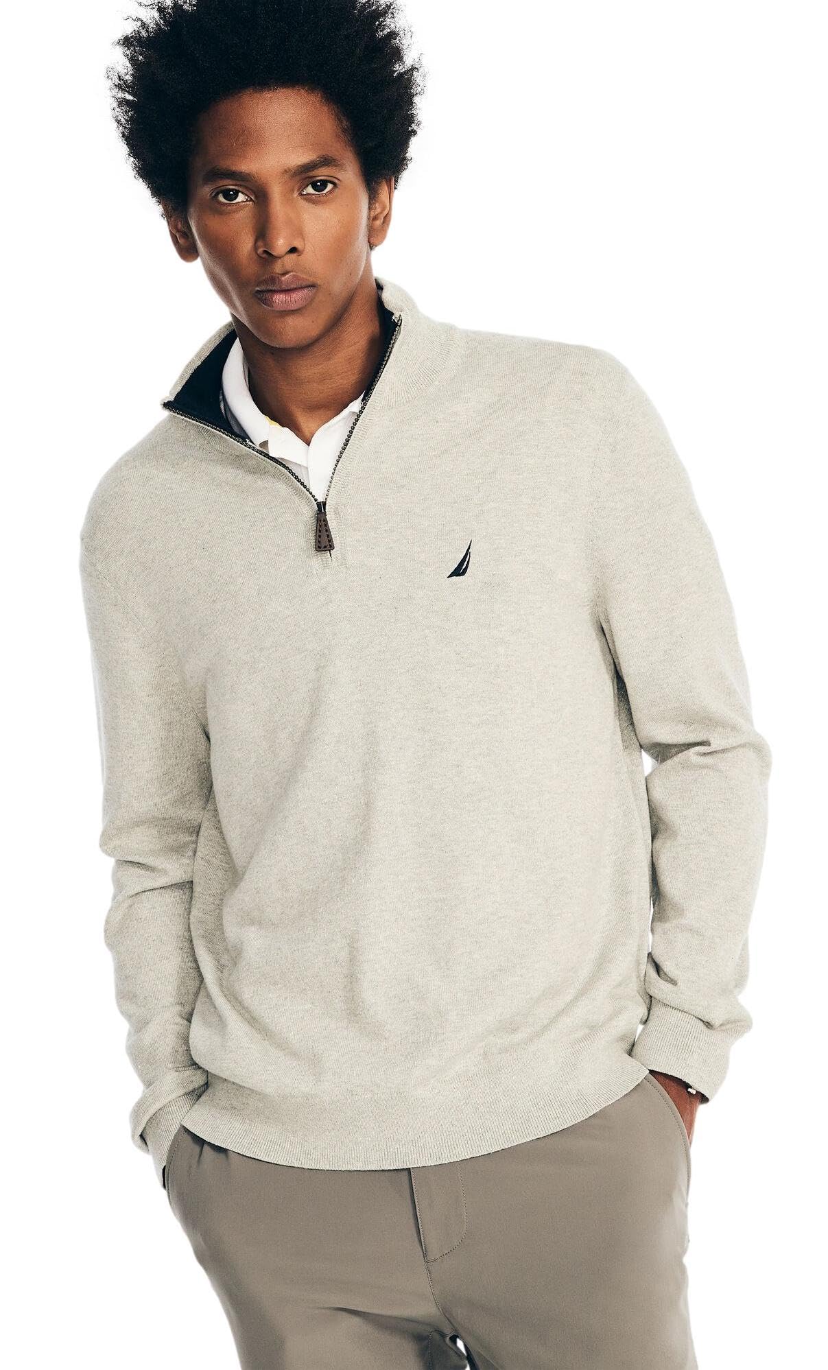 Nautica Men's (Navtech Collection Fall/Winter 2024) Grey Heather Quarter-Zip Sweater, L
